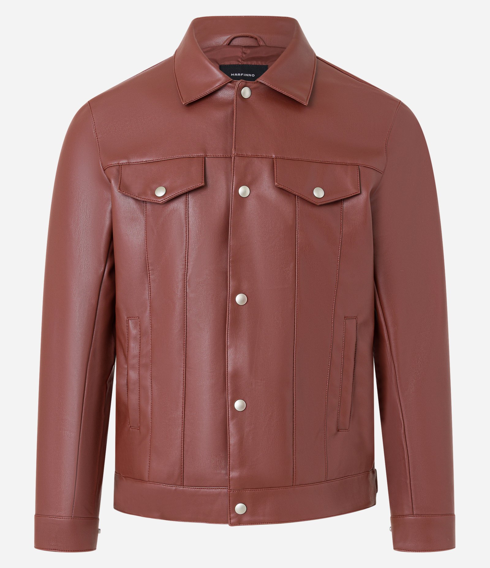 Jaqueta Trucker em PU com Bolsos Frontais Abotoados Bordô 7