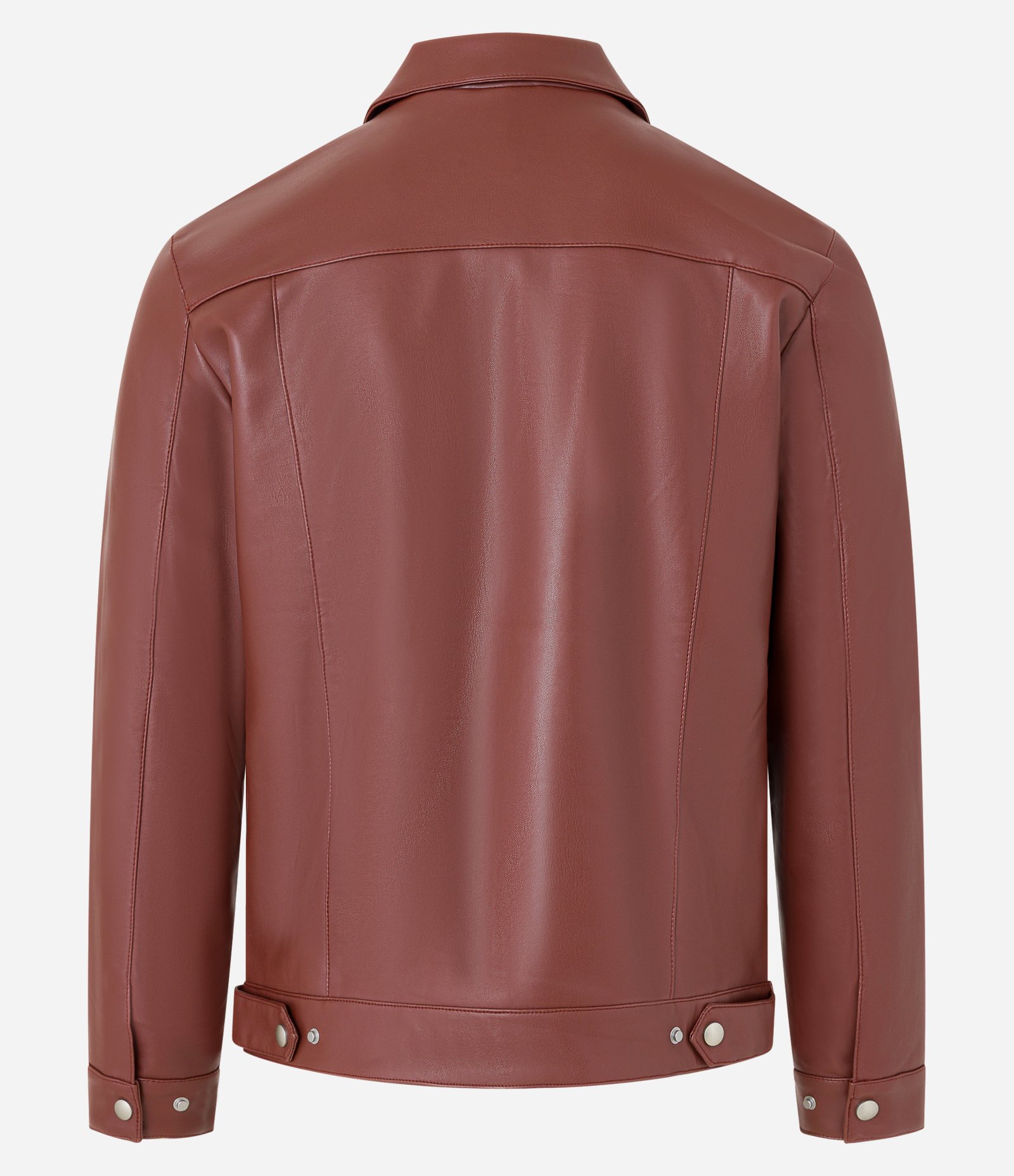 Jaqueta Trucker em PU com Bolsos Frontais Abotoados Bordô 8