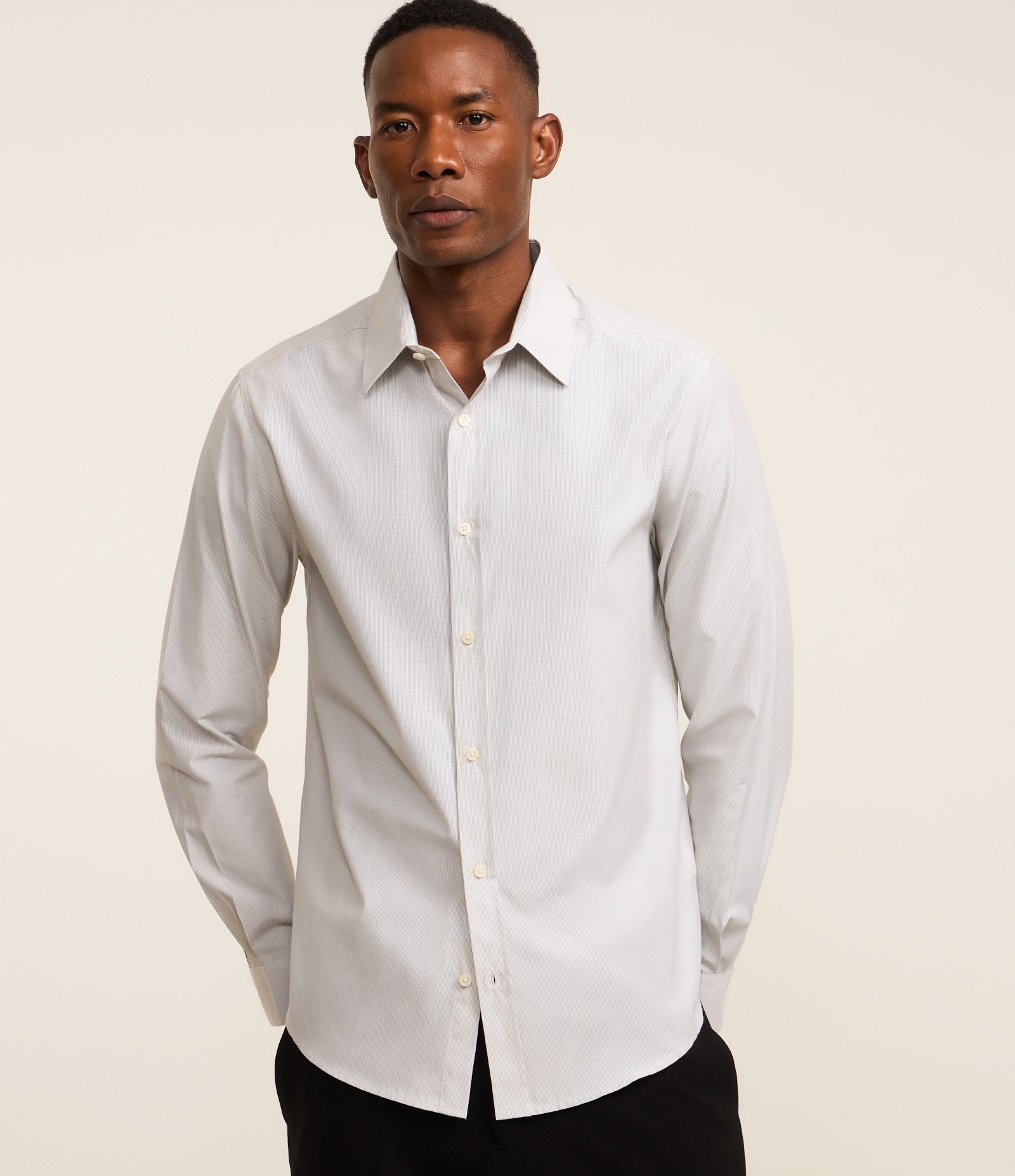 Camisa em Tricoline com Padronagem Xadrez Grid Off White 1