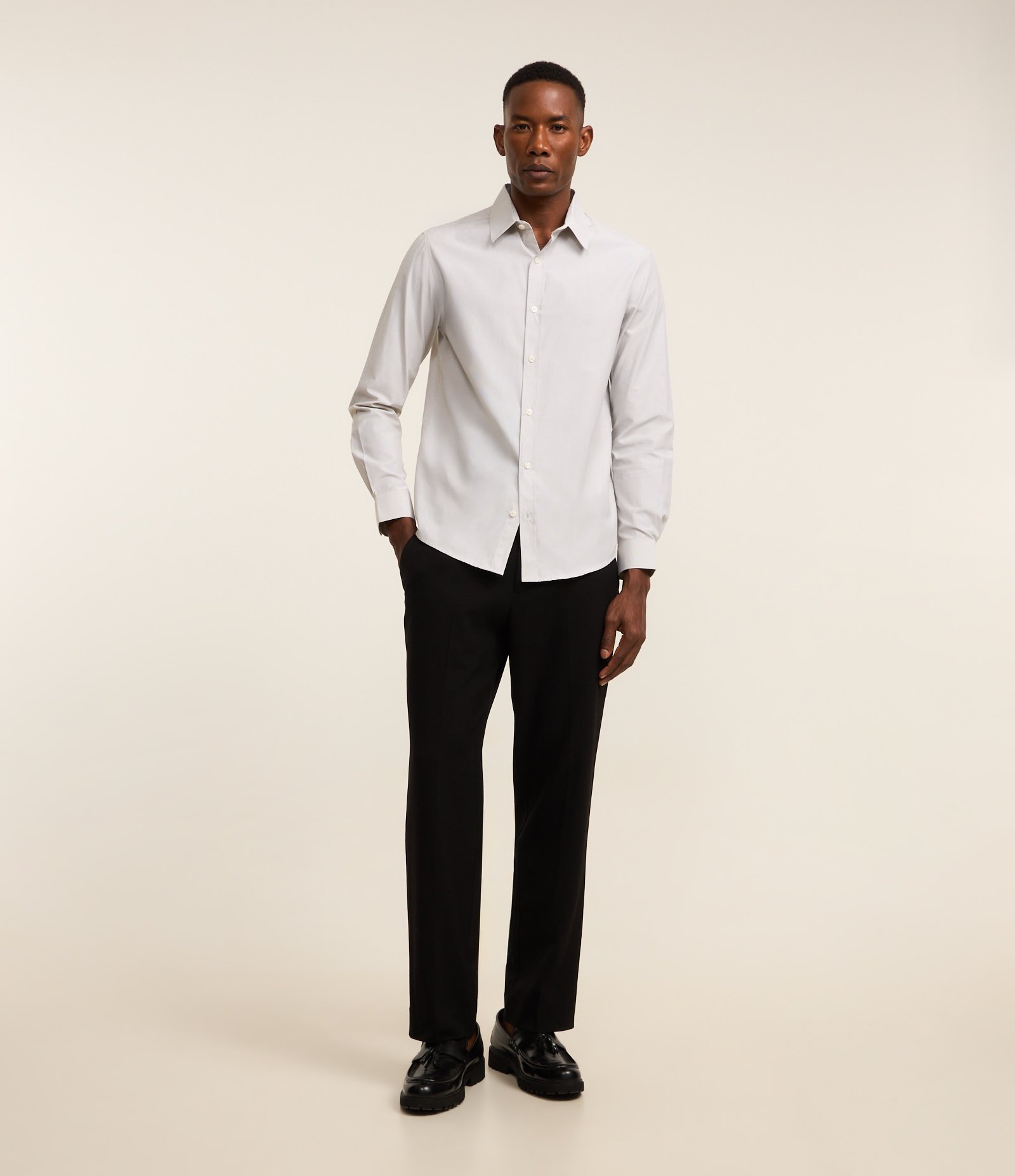 Camisa em Tricoline com Padronagem Xadrez Grid Off White 2