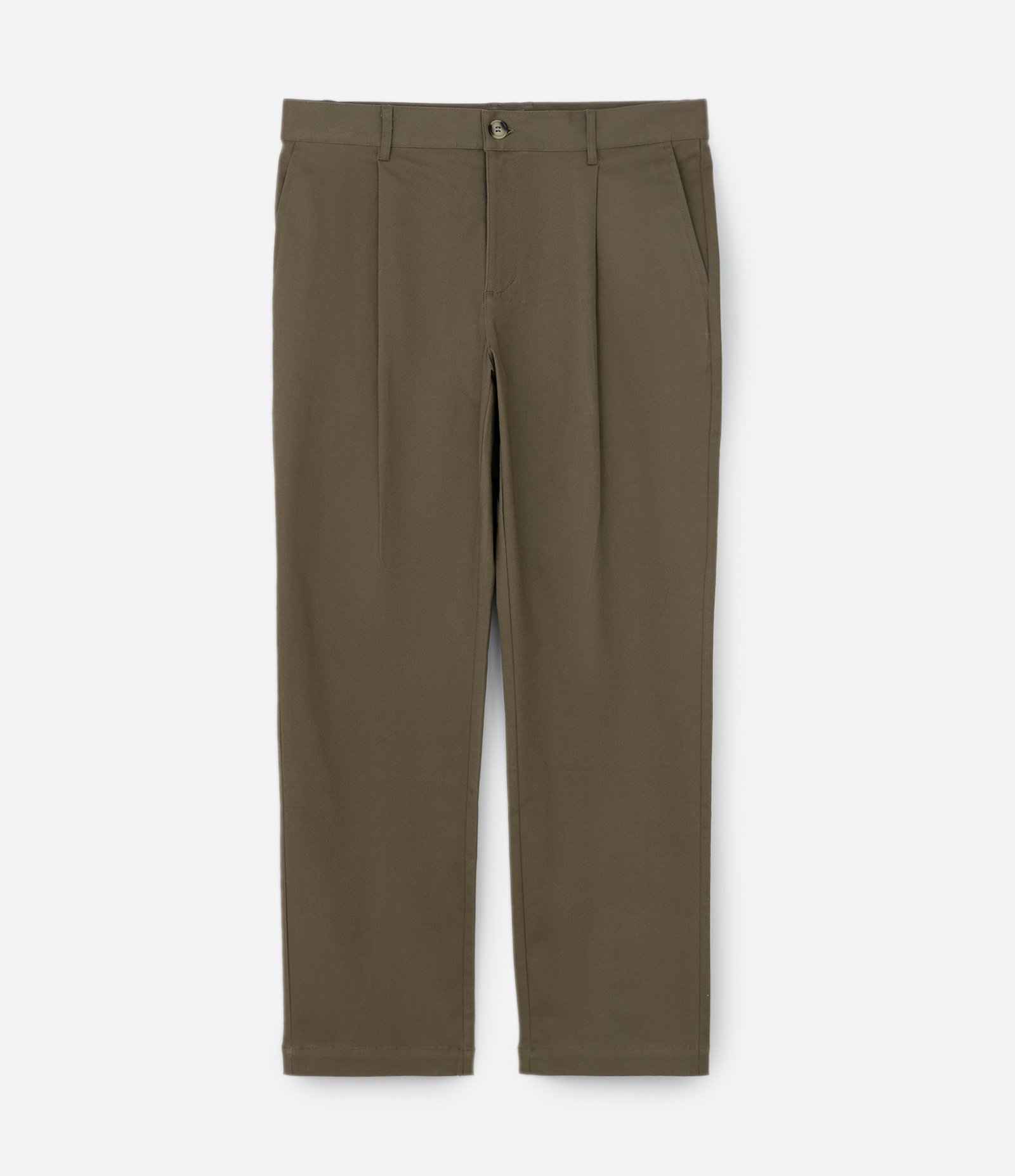 Calça Reta em Algodão Alfaiatada com Pregas Marrom 1