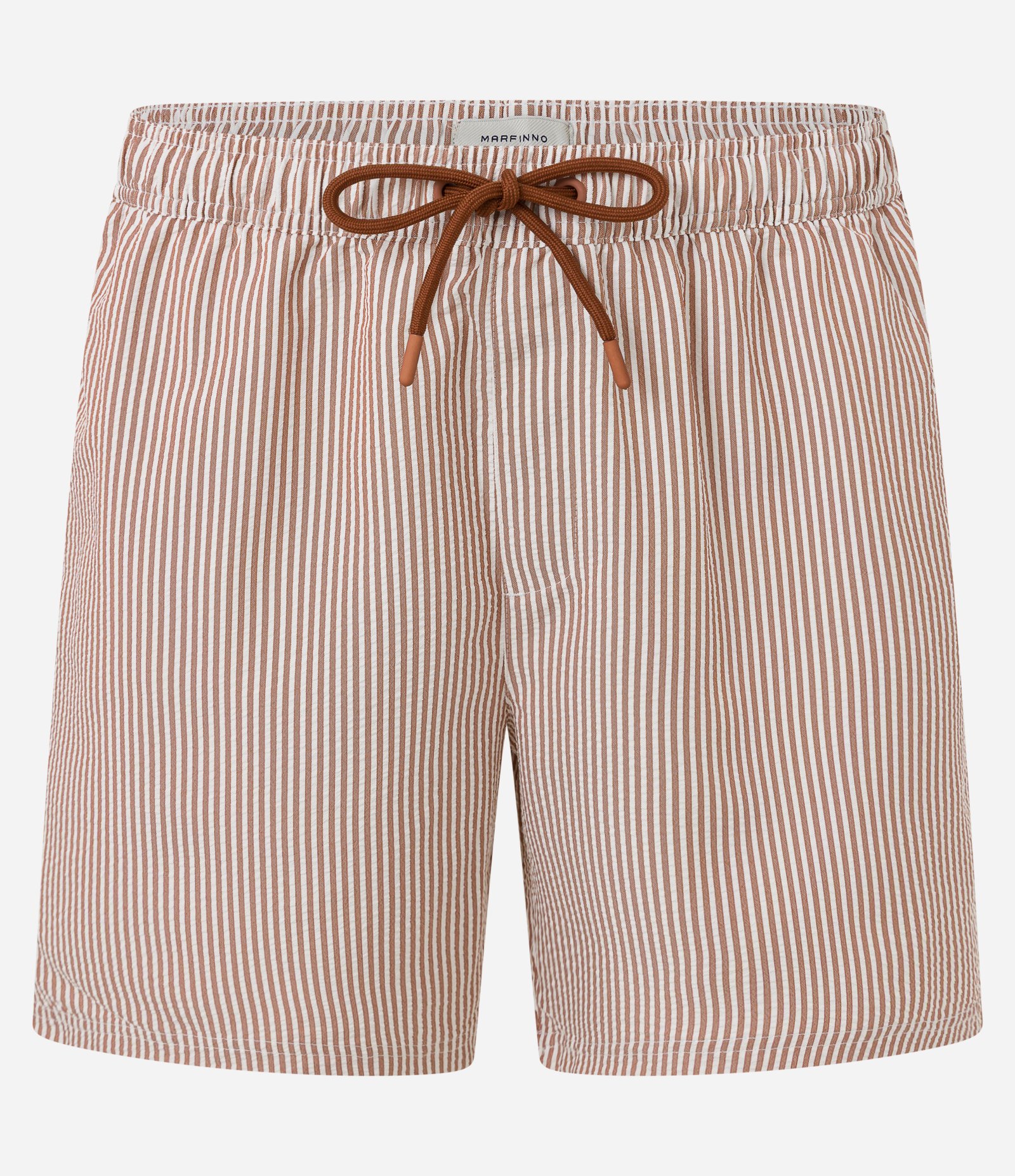 Bermuda de Praia Listrada em Microfibra com Textura Anarruga Marrom 5