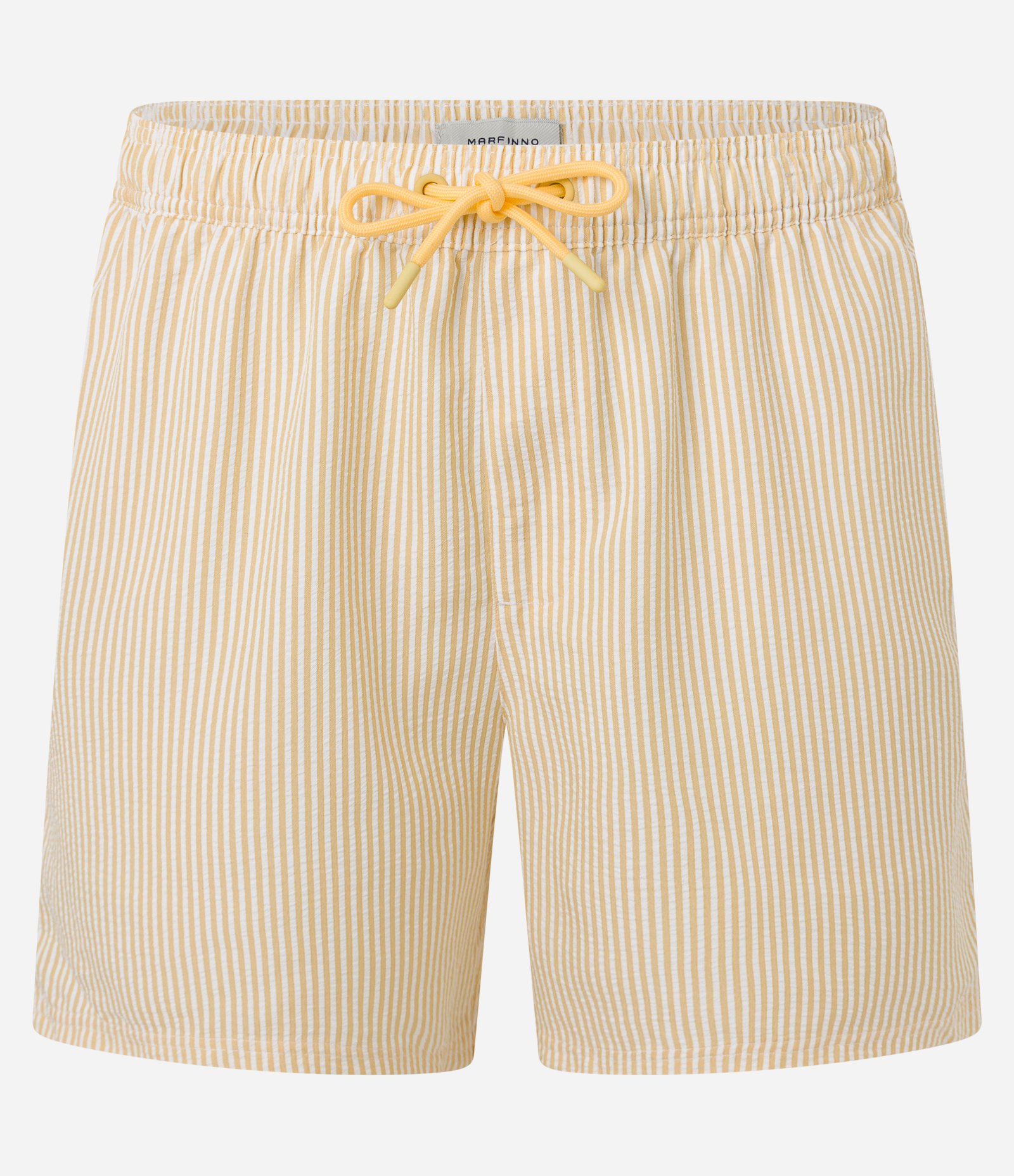 Bermuda de Praia Listrada em Microfibra com Textura Anarruga Amarelo 5