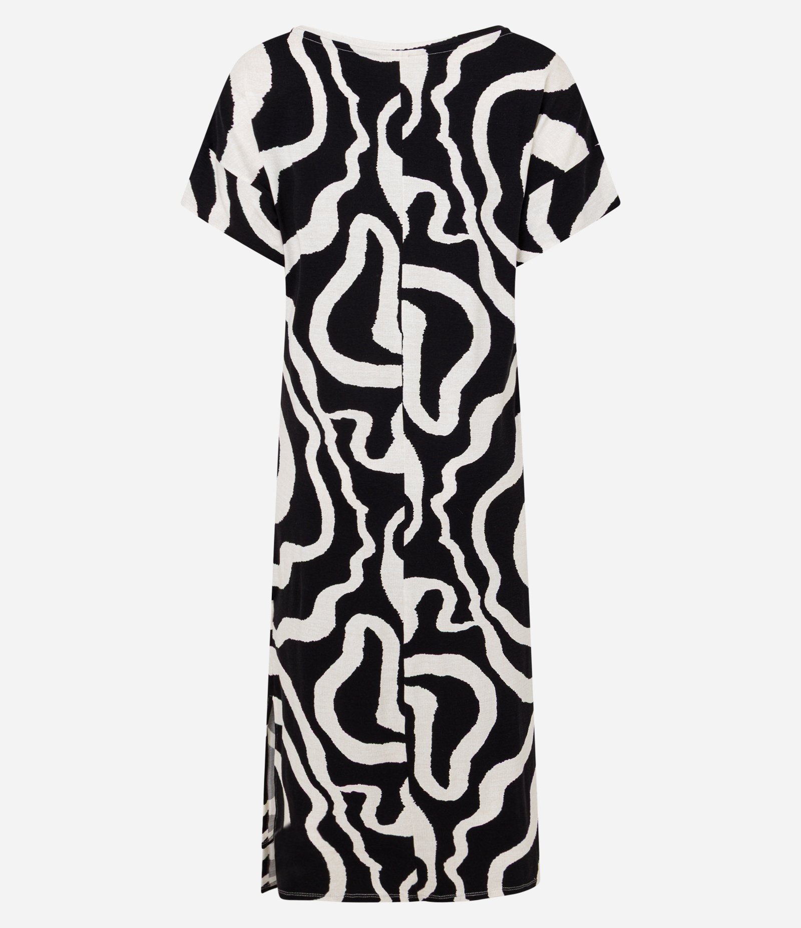 Vestido Reto Midi em Viscose com Estampa Abstrata Bicolor Preto/Braco 7