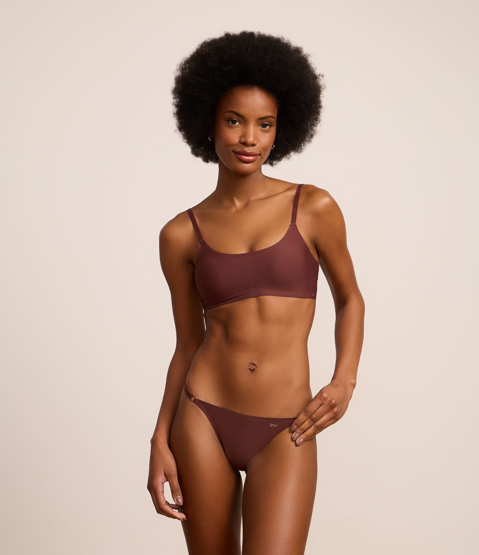 Kit 02 Calcinhas String Fio em Microfibra Lilás Neutro/Marrom 7