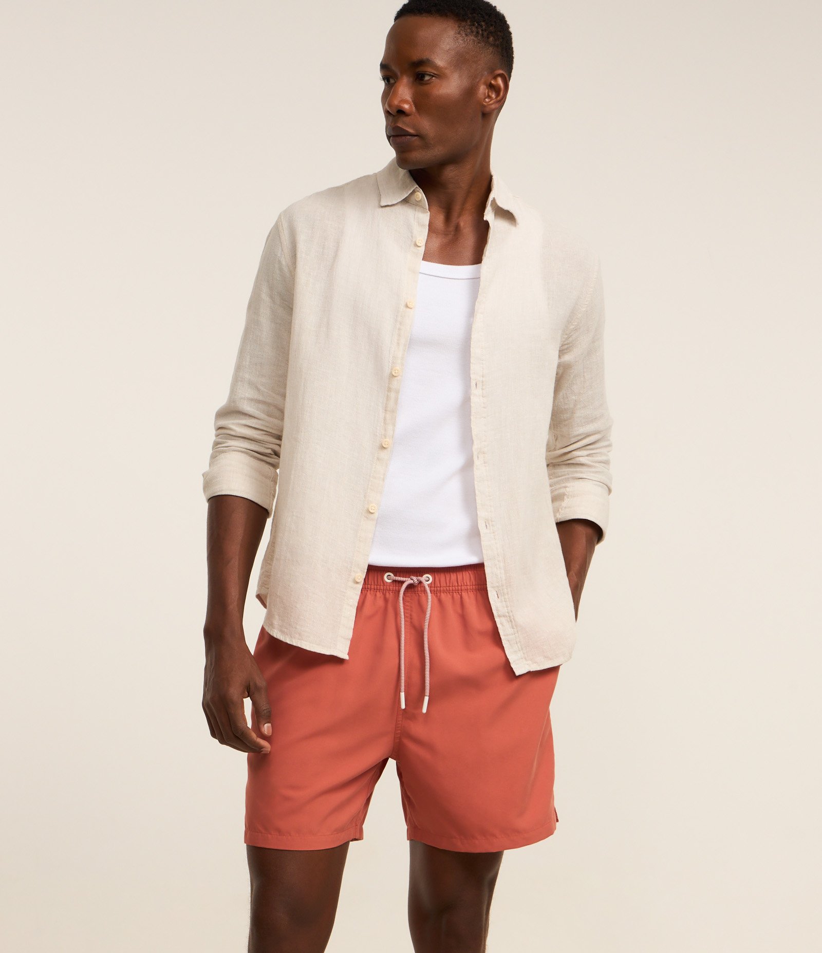 Bermuda de Banho em Peach Touch com Cós Elástico Marrom 4