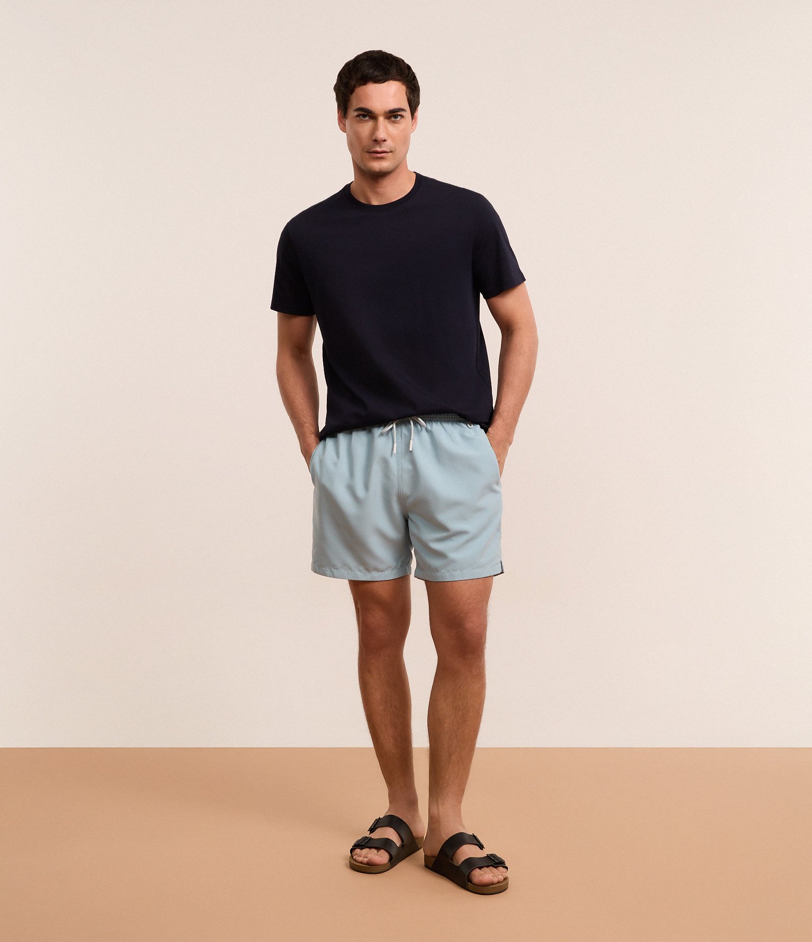 Bermuda de Banho em Peach Touch com Cós Elástico Azul 1