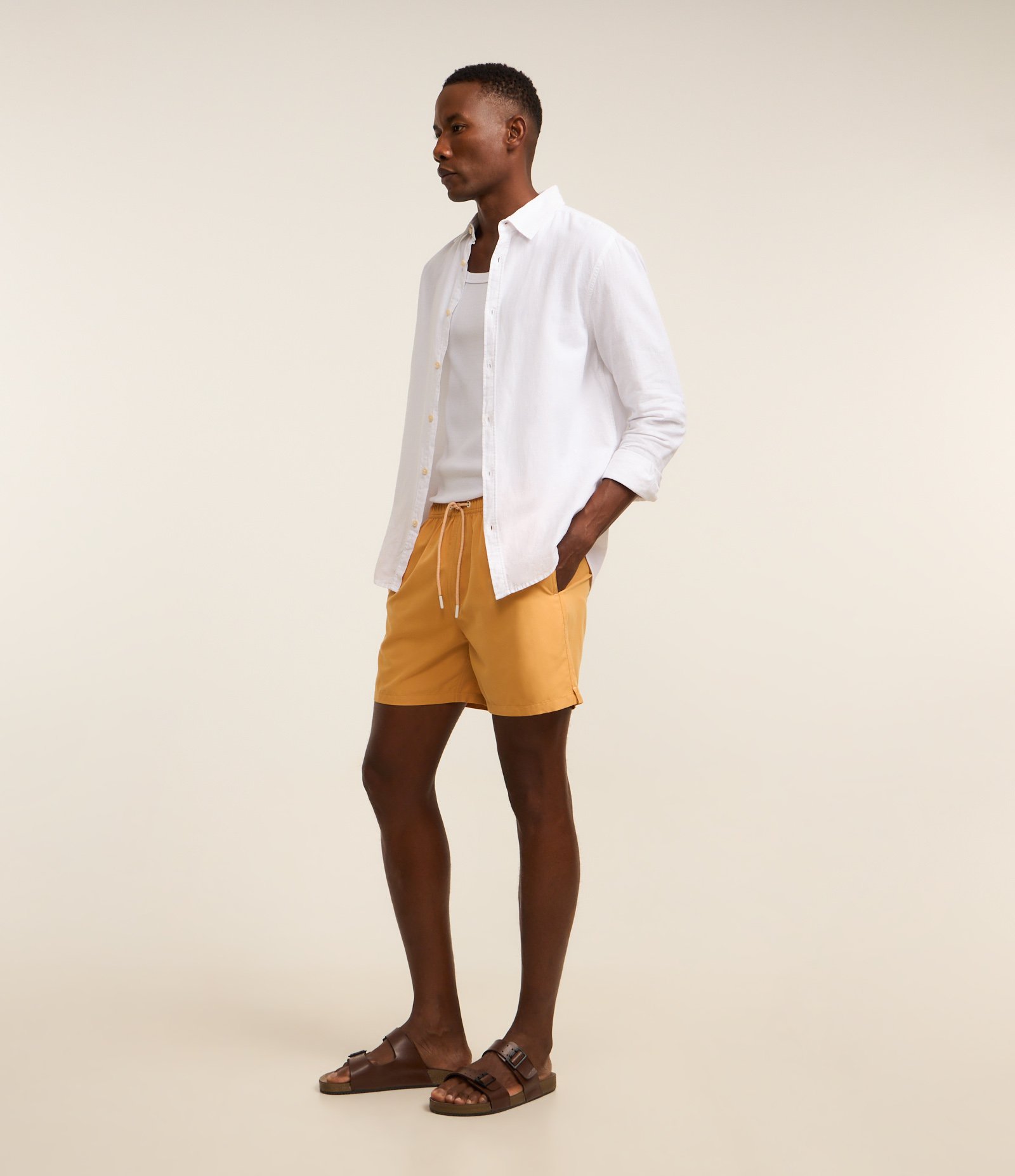 Bermuda de Banho em Peach Touch com Cós Elástico Amarelo 4