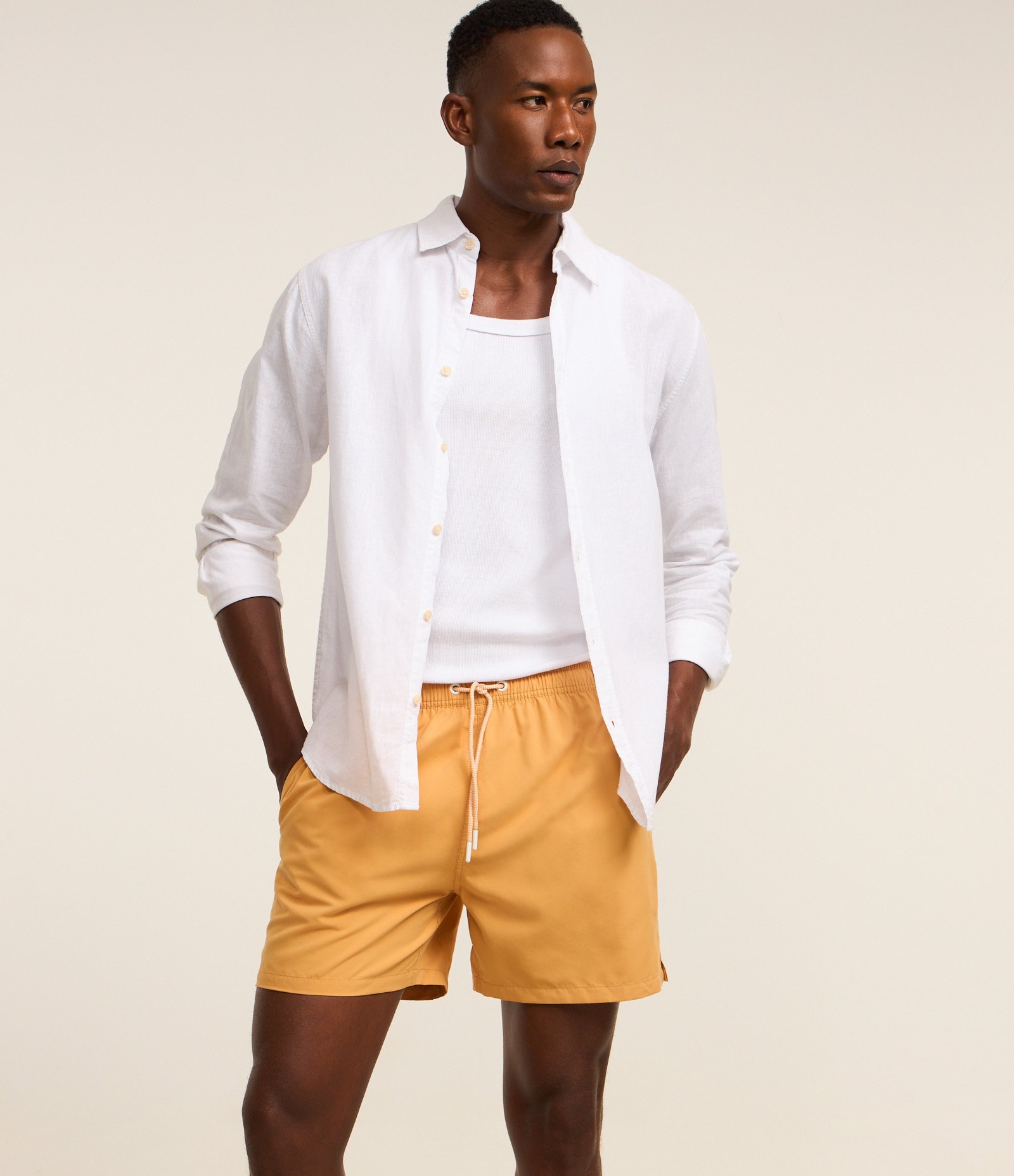 Bermuda de Banho em Peach Touch com Cós Elástico Amarelo 5