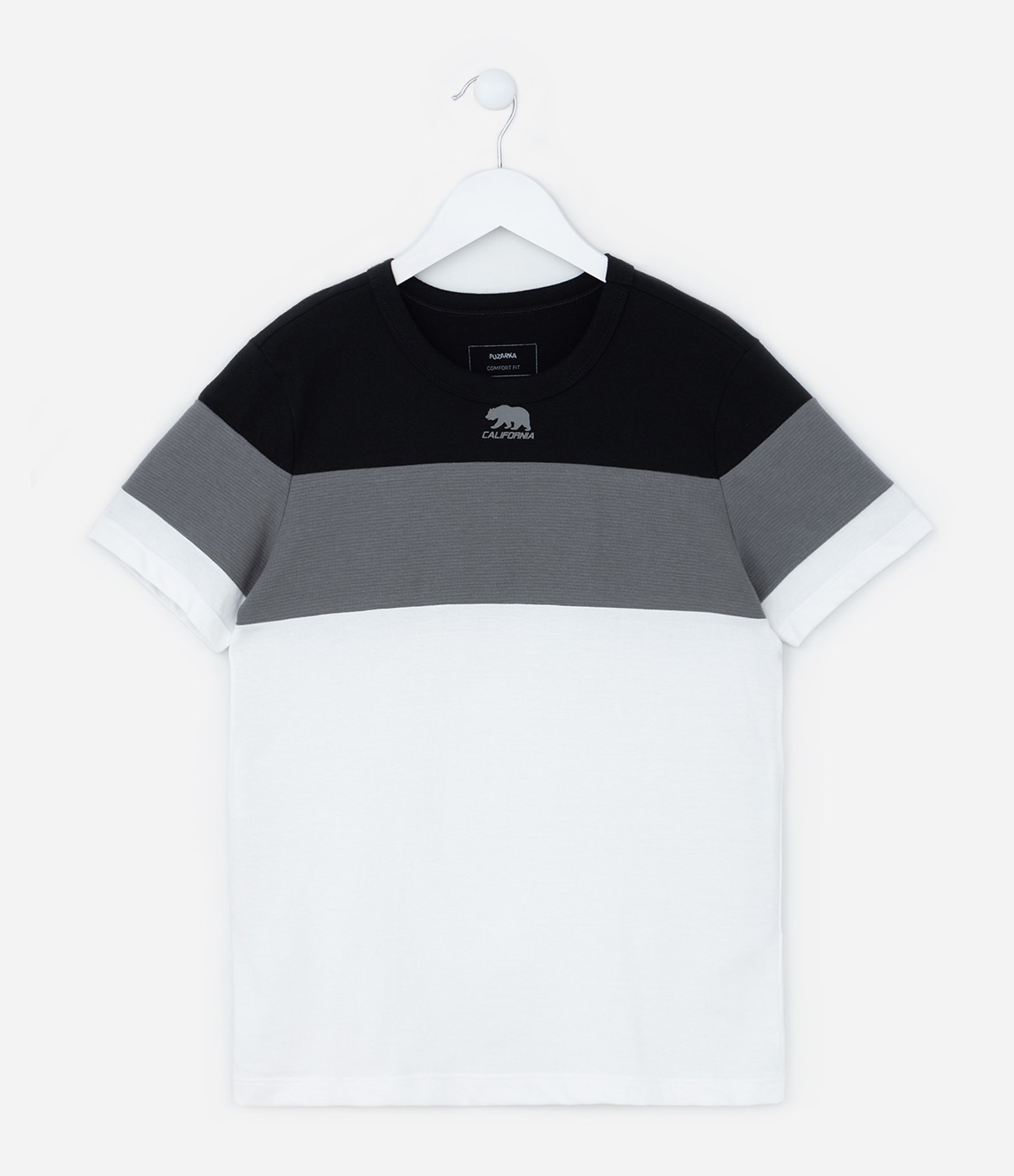 Camiseta Infantil com Estampa California e Recortes Texturizados - Tam 5 a 14 Anos Preto/Cinza/Branco 1