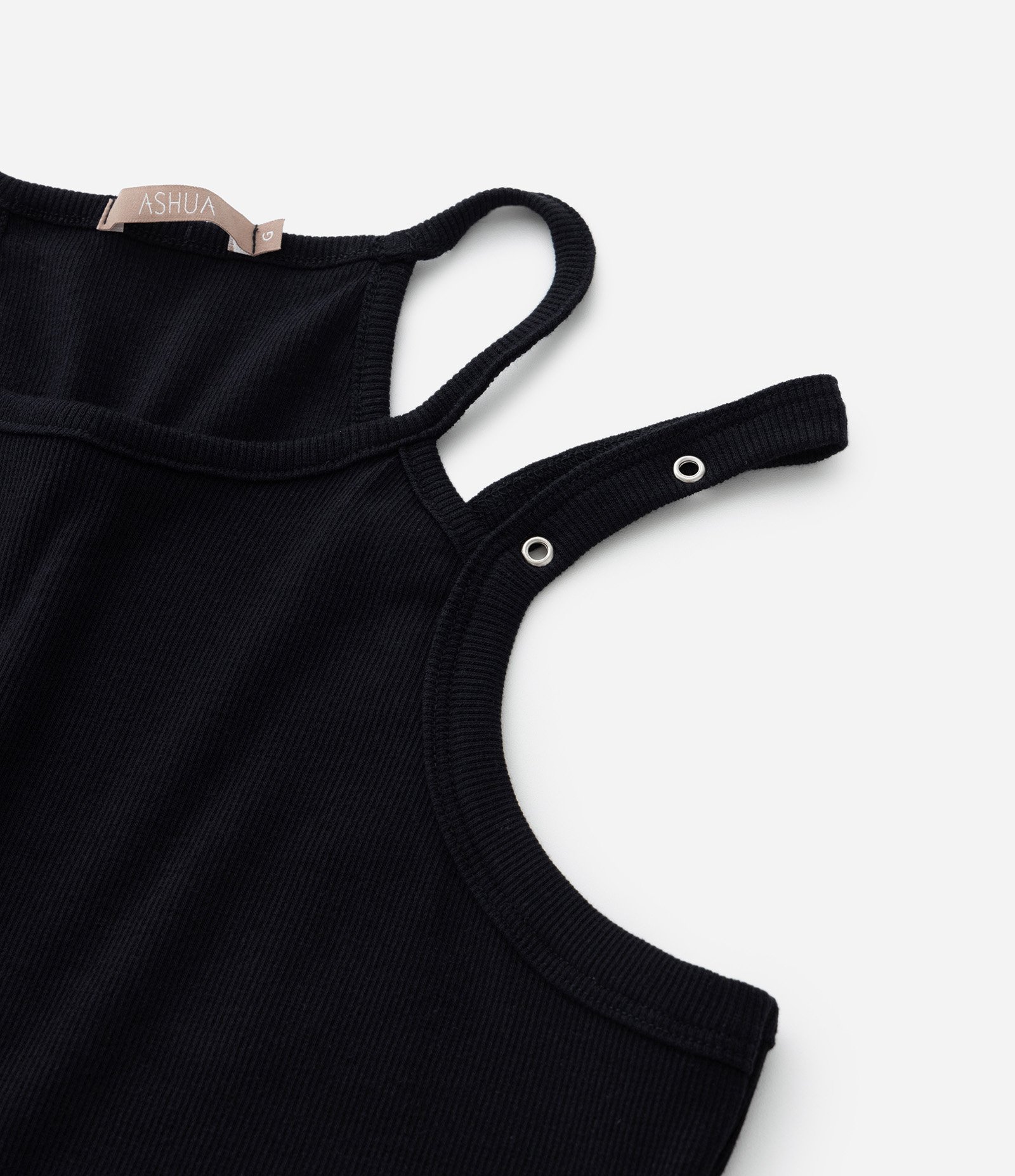 Regata em Ribana com Alças Duplas Curve & Plus Size Preto 7