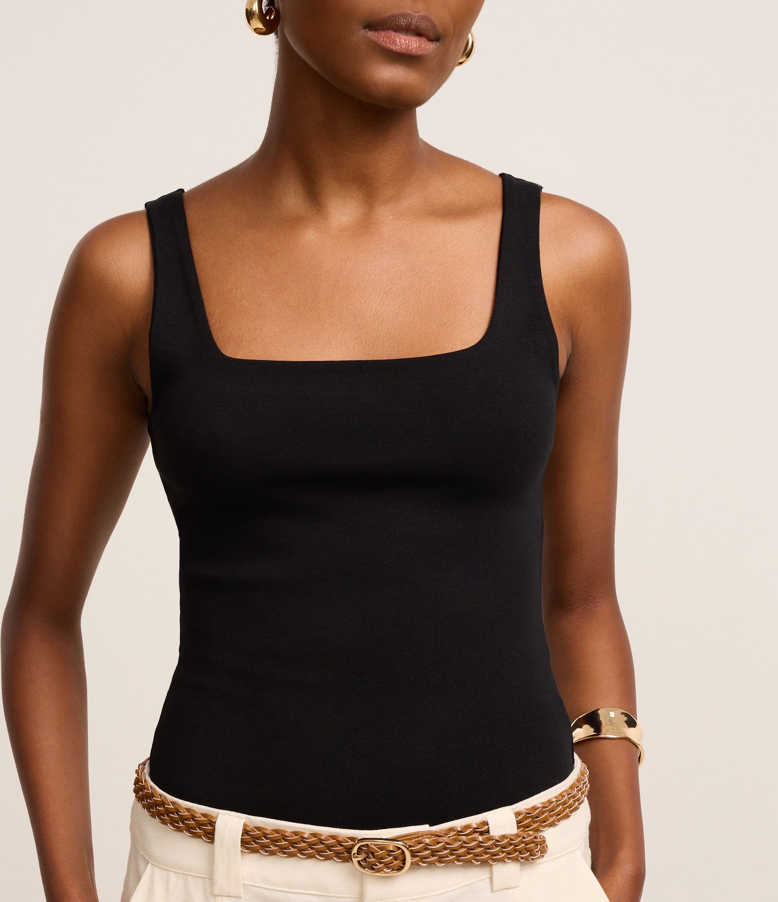 Blusa em Ribana com Decote Quadrada e Alça Larga Preto 4