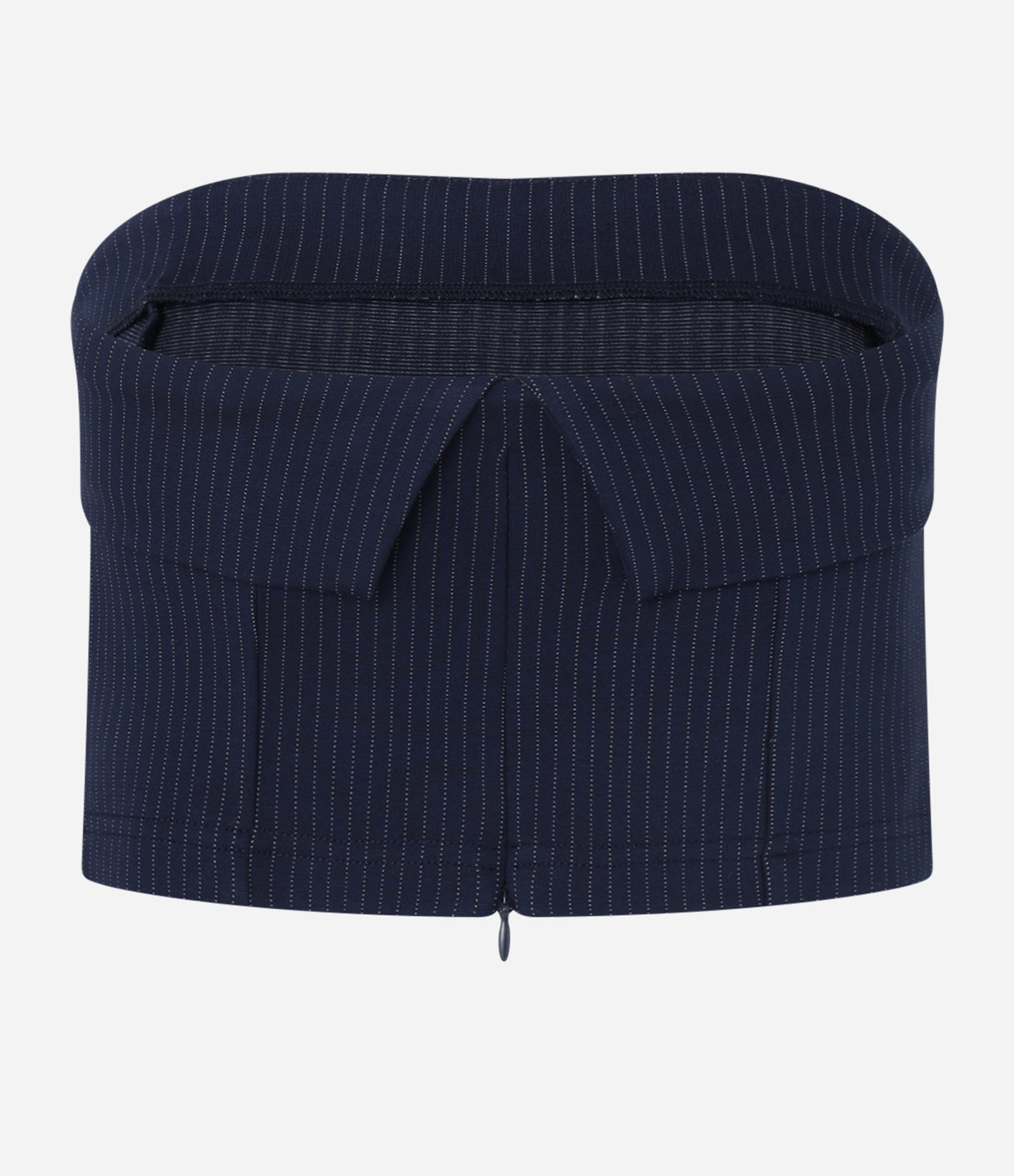 BLusa Cropped Ajustada Sem Alça em Ponto Roma Listrado Azul Marinho 7