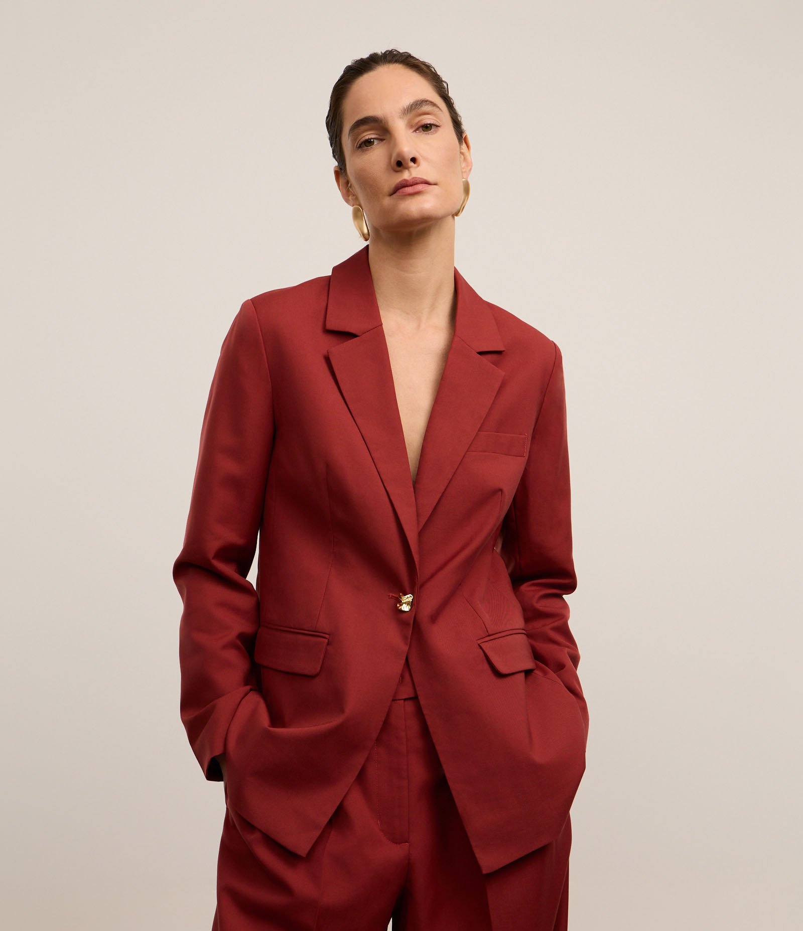 Blazer Boho Alfaiatado com Lapelas e Bolso no Peito Vermelho 1