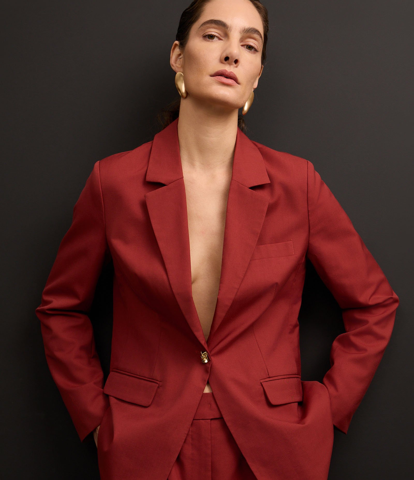 Blazer Boho Alfaiatado com Lapelas e Bolso no Peito Vermelho 4