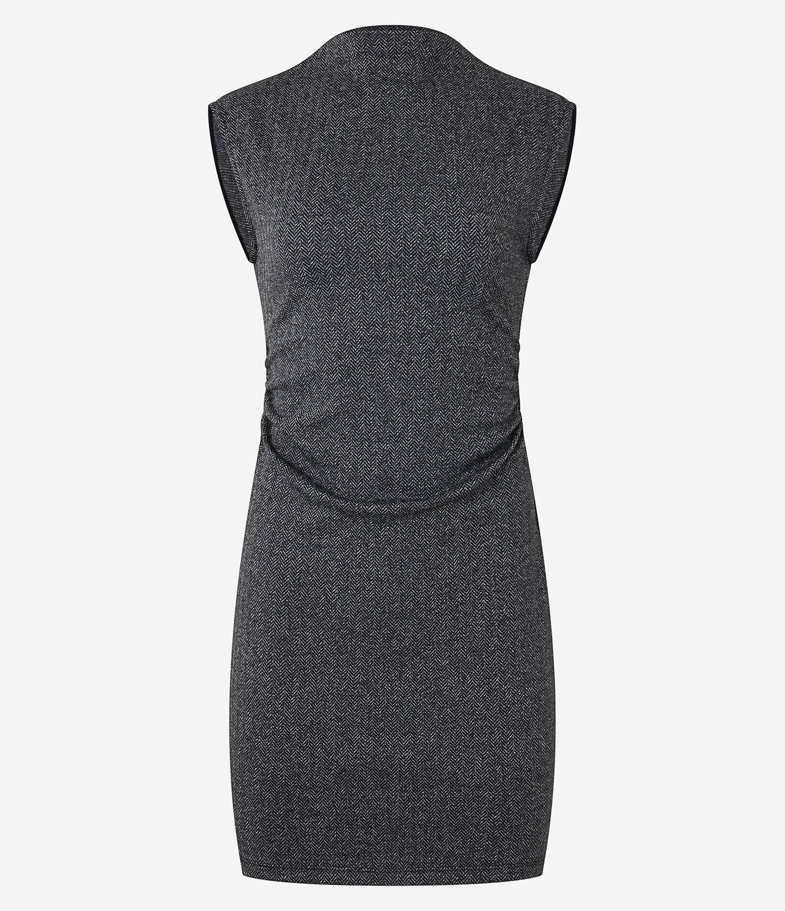 Vestido Curto em Jacquard Espinha de Peixe e Golinha Alta Cinza 7