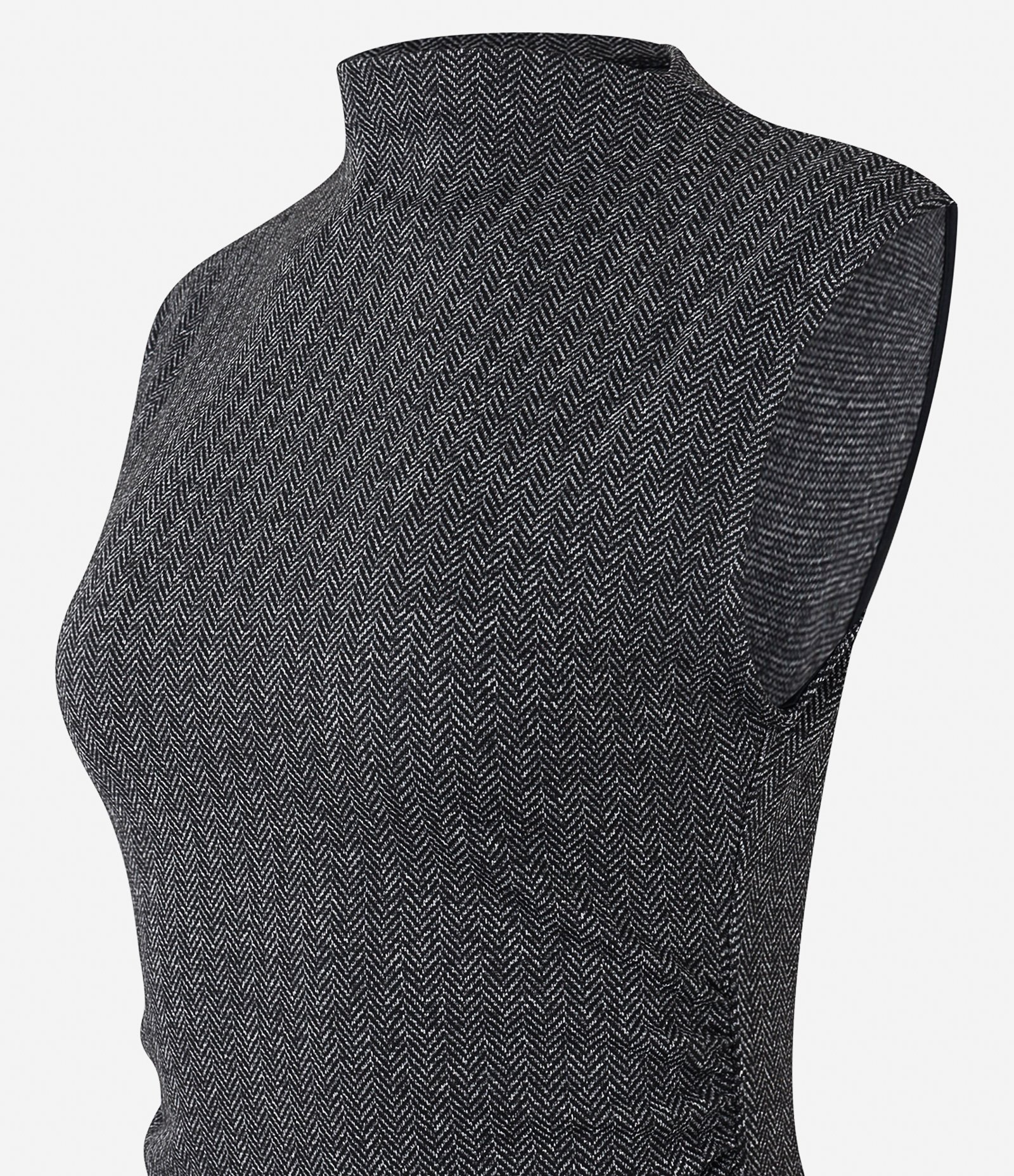 Vestido Curto em Jacquard Espinha de Peixe e Golinha Alta Cinza 8