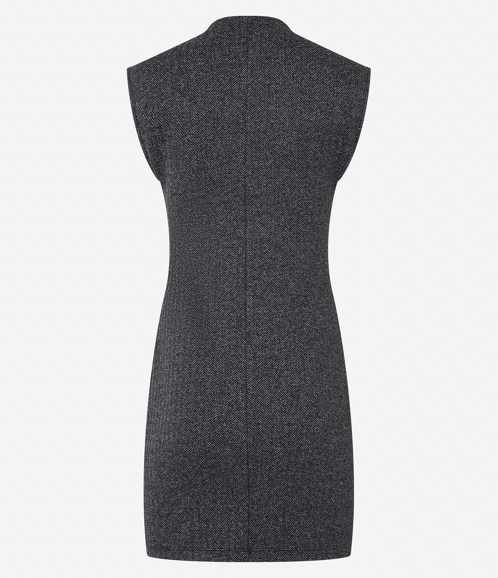 Vestido Curto em Jacquard Espinha de Peixe e Golinha Alta Cinza 9