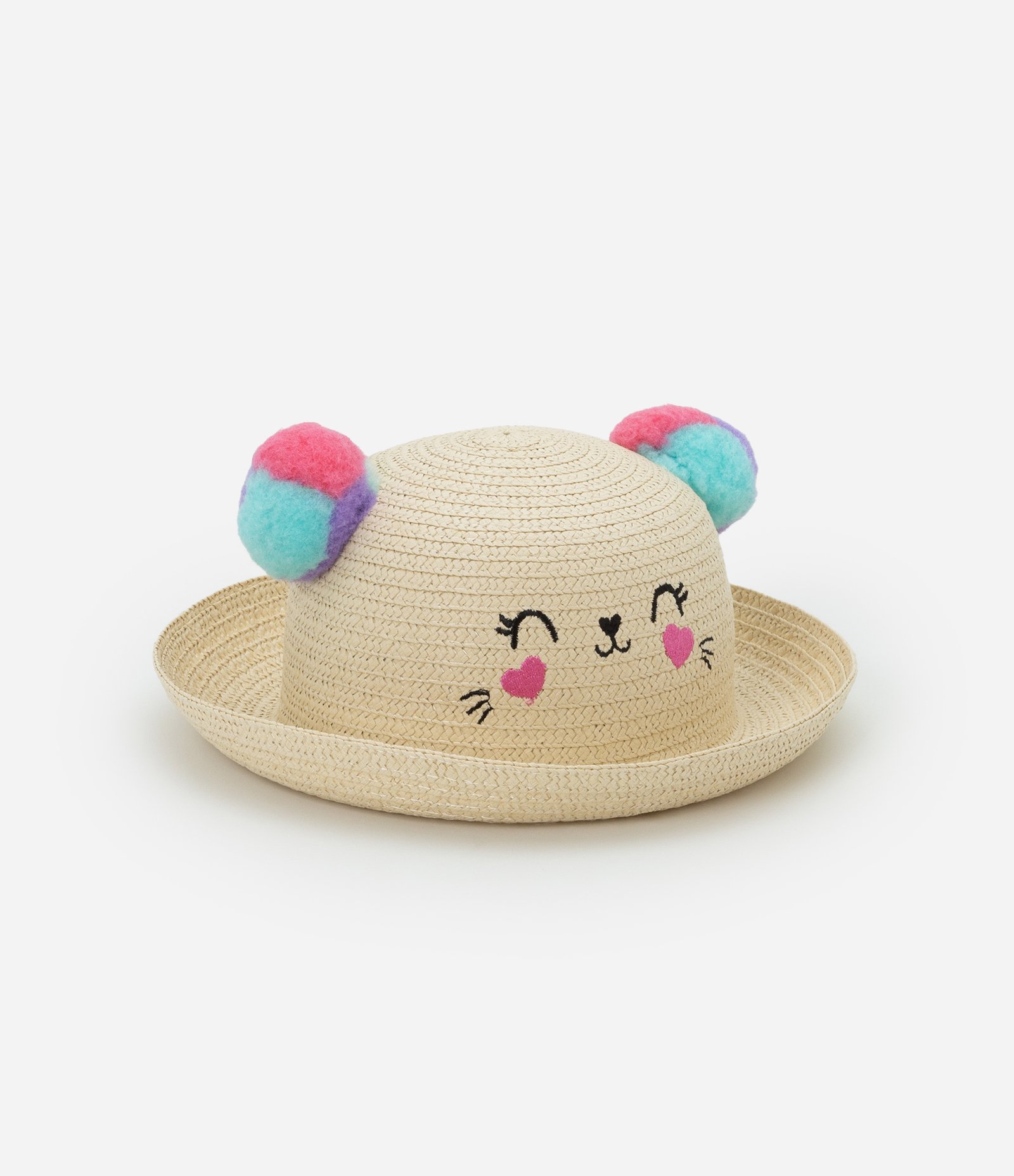Chapéu de Palha Infantil com Pompom e Carinha - Tam Único Bege 1