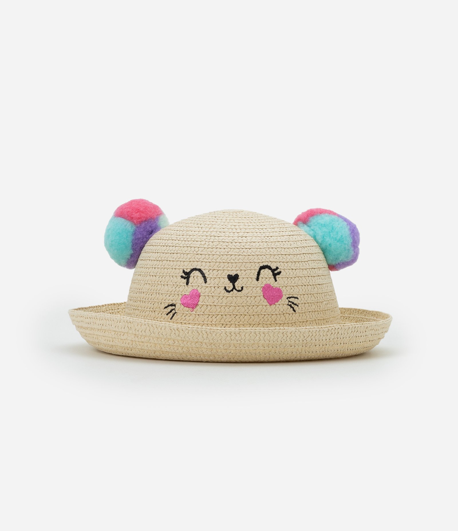 Chapéu de Palha Infantil com Pompom e Carinha - Tam Único Bege 2