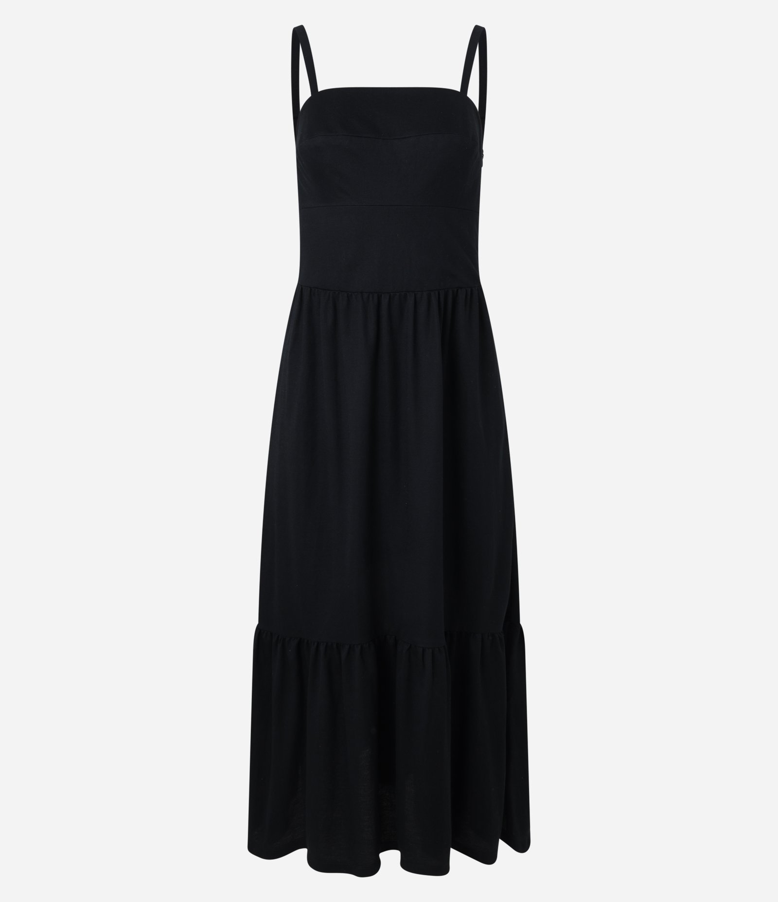 Vestido Midi de Alça em Piquet com Barra Franzida Preto 5