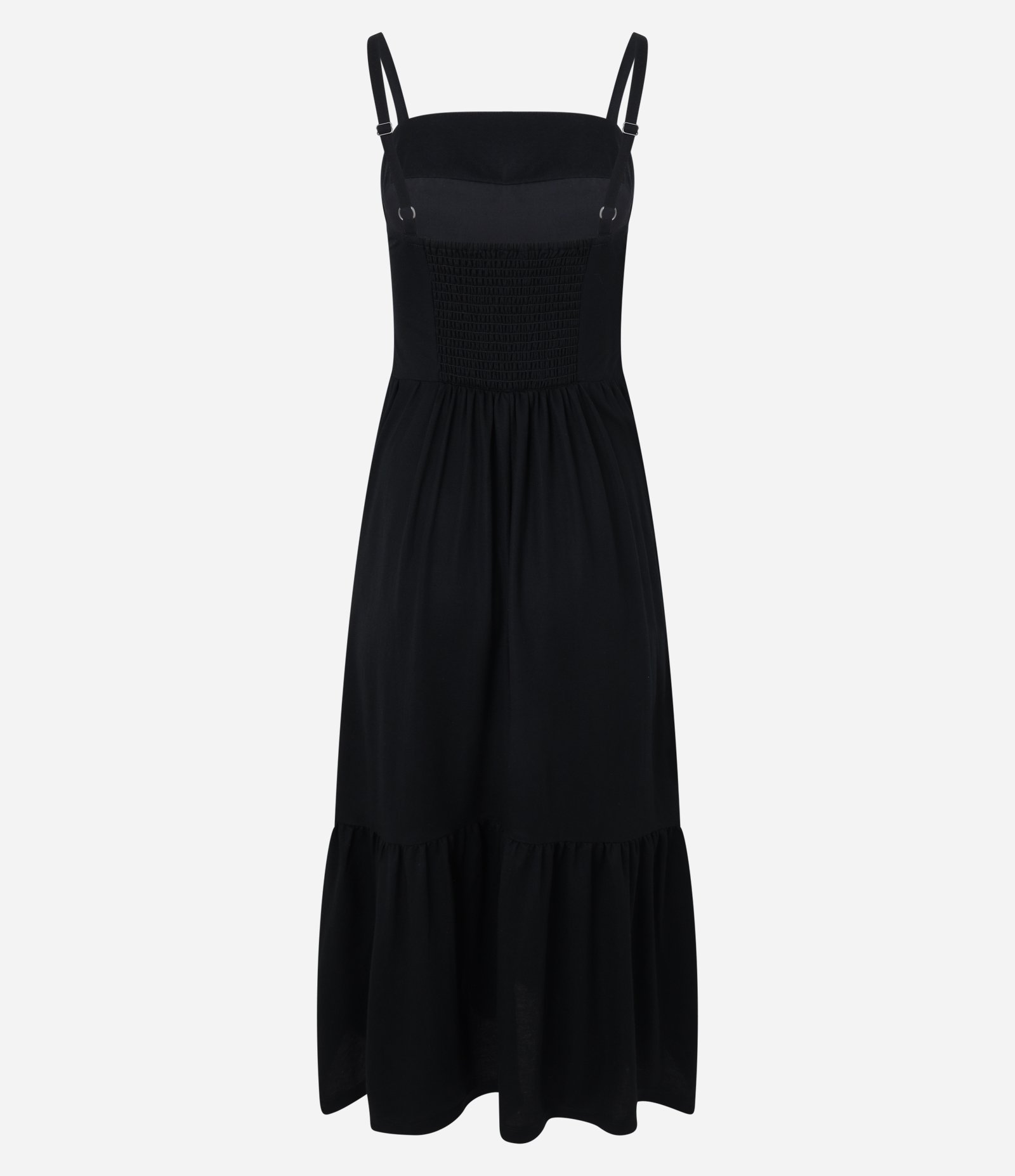 Vestido Midi de Alça em Piquet com Barra Franzida Preto 6