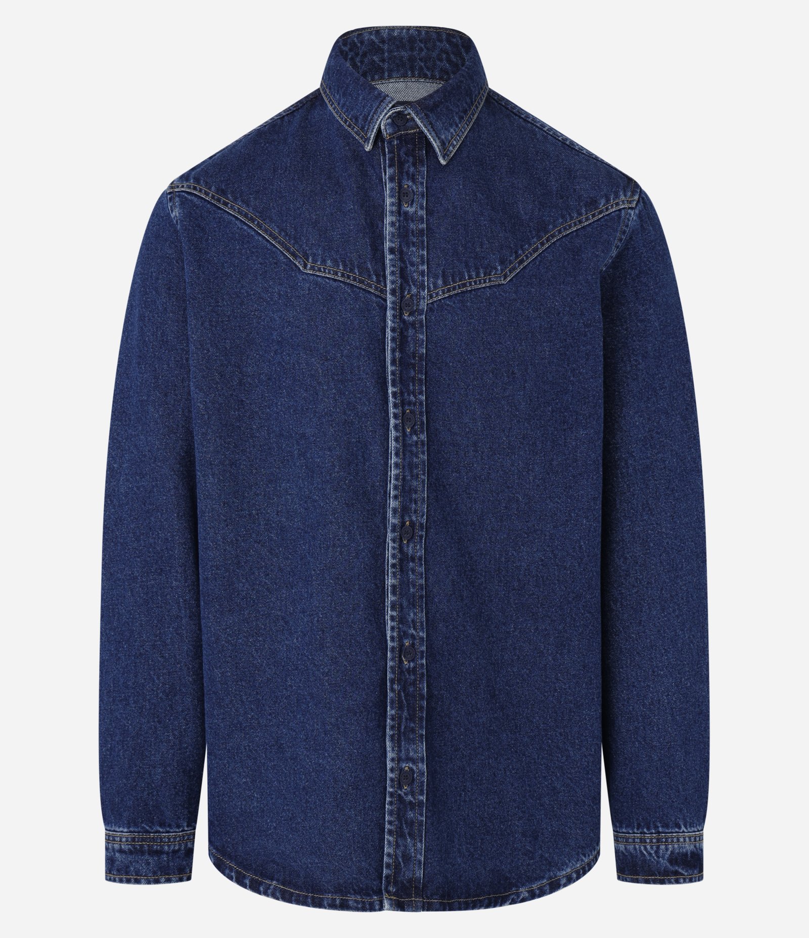 Camisa Comfort em Jeans Resinado com Recortes Azul 5