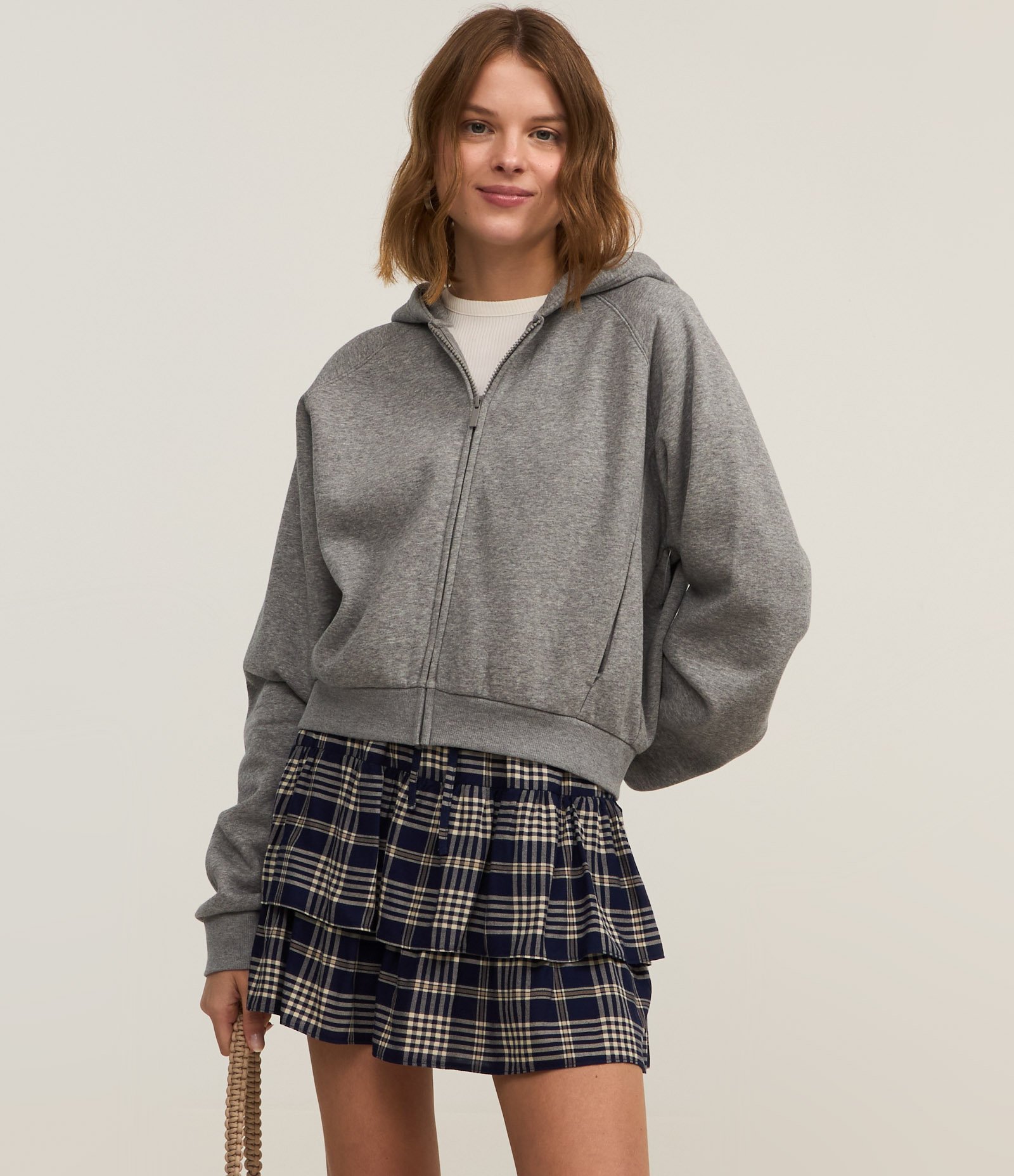 Saia Curta em Chalis com Babados e Estampa Xadrez Azul 2