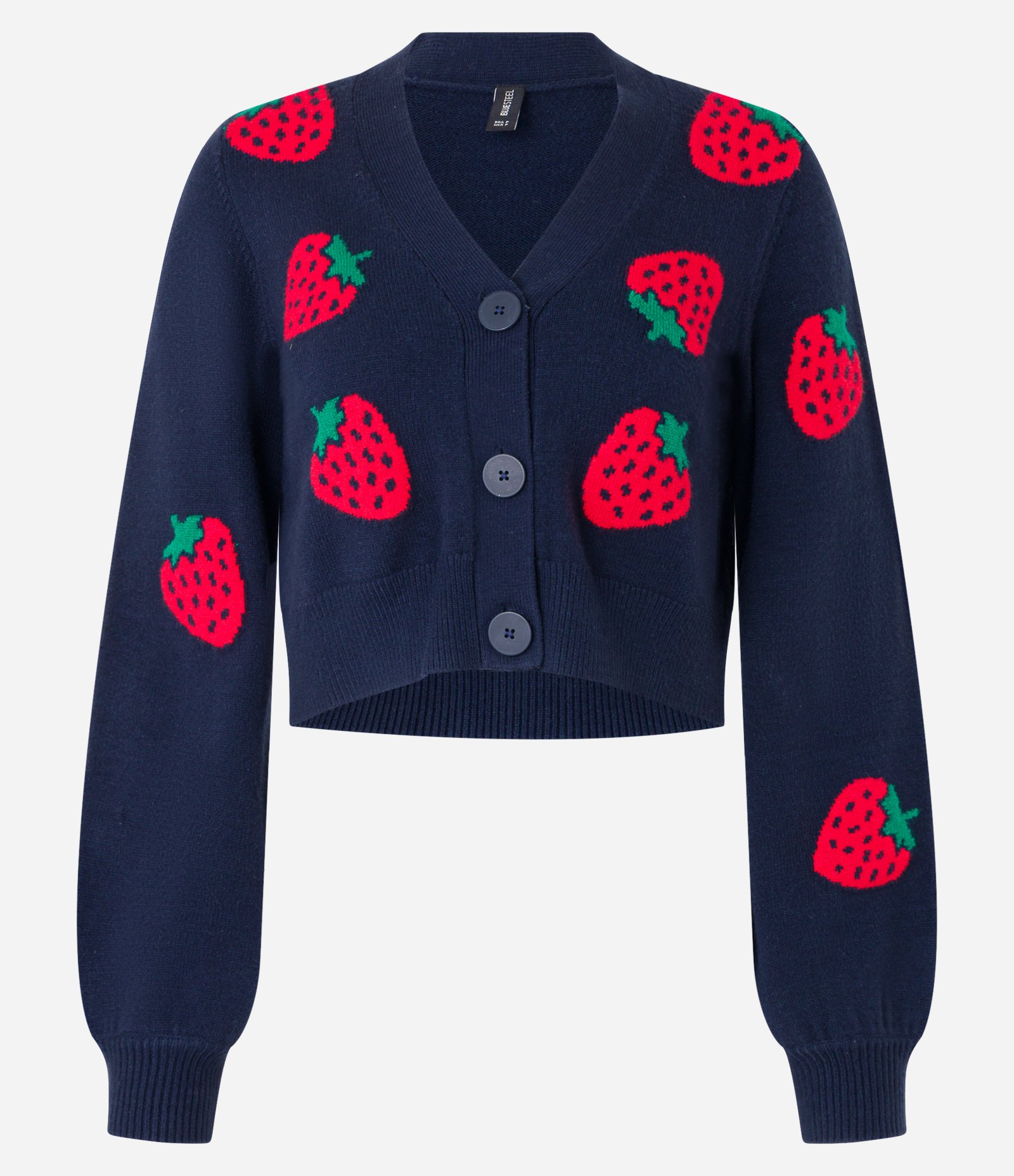 Cardigan Jacquard com Moranguinhos e Botões Frontais Azul Marinho 7