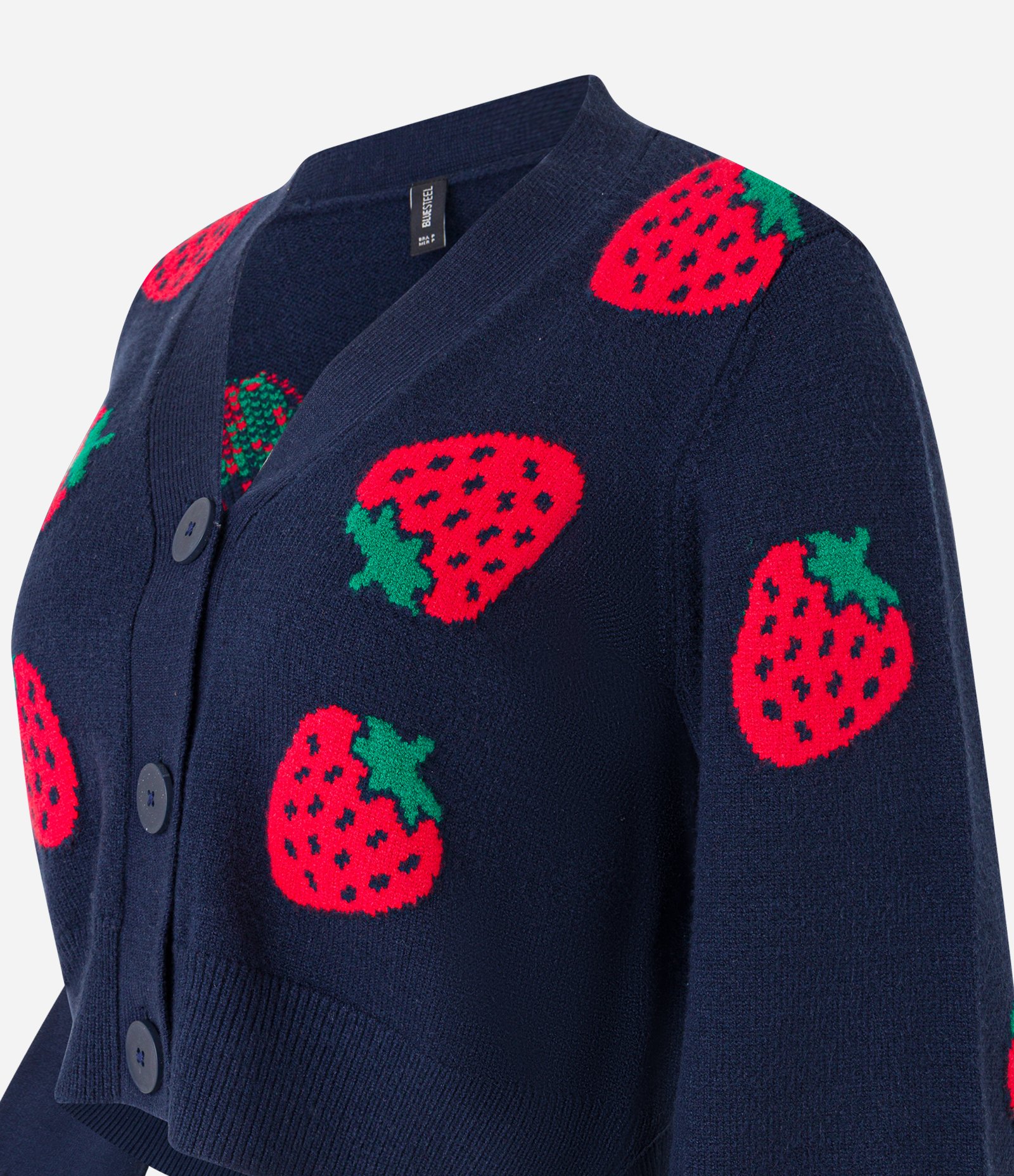 Cardigan Jacquard com Moranguinhos e Botões Frontais Azul Marinho 8