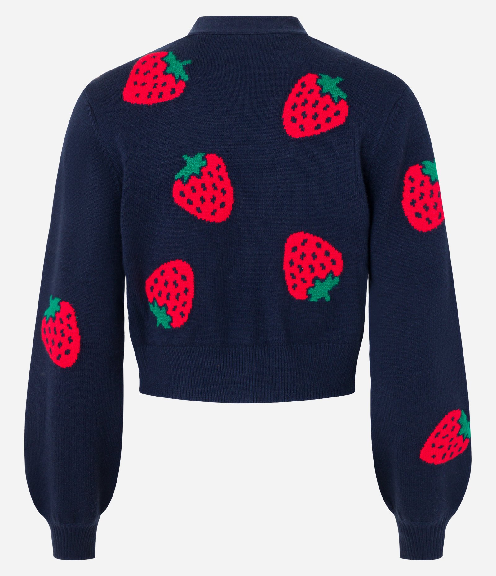 Cardigan Jacquard com Moranguinhos e Botões Frontais Azul Marinho 9