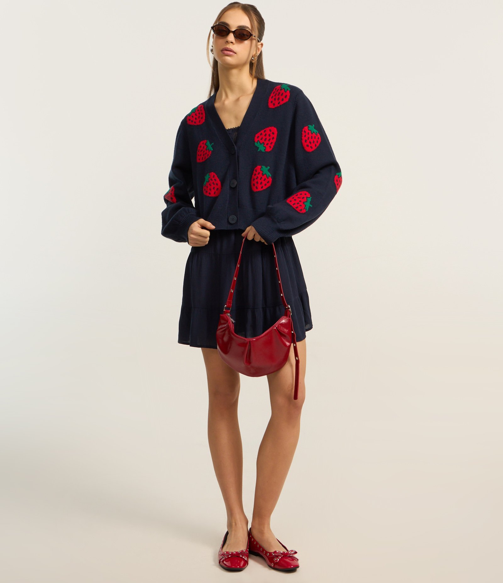 Cardigan Jacquard com Moranguinhos e Botões Frontais Azul Marinho 2