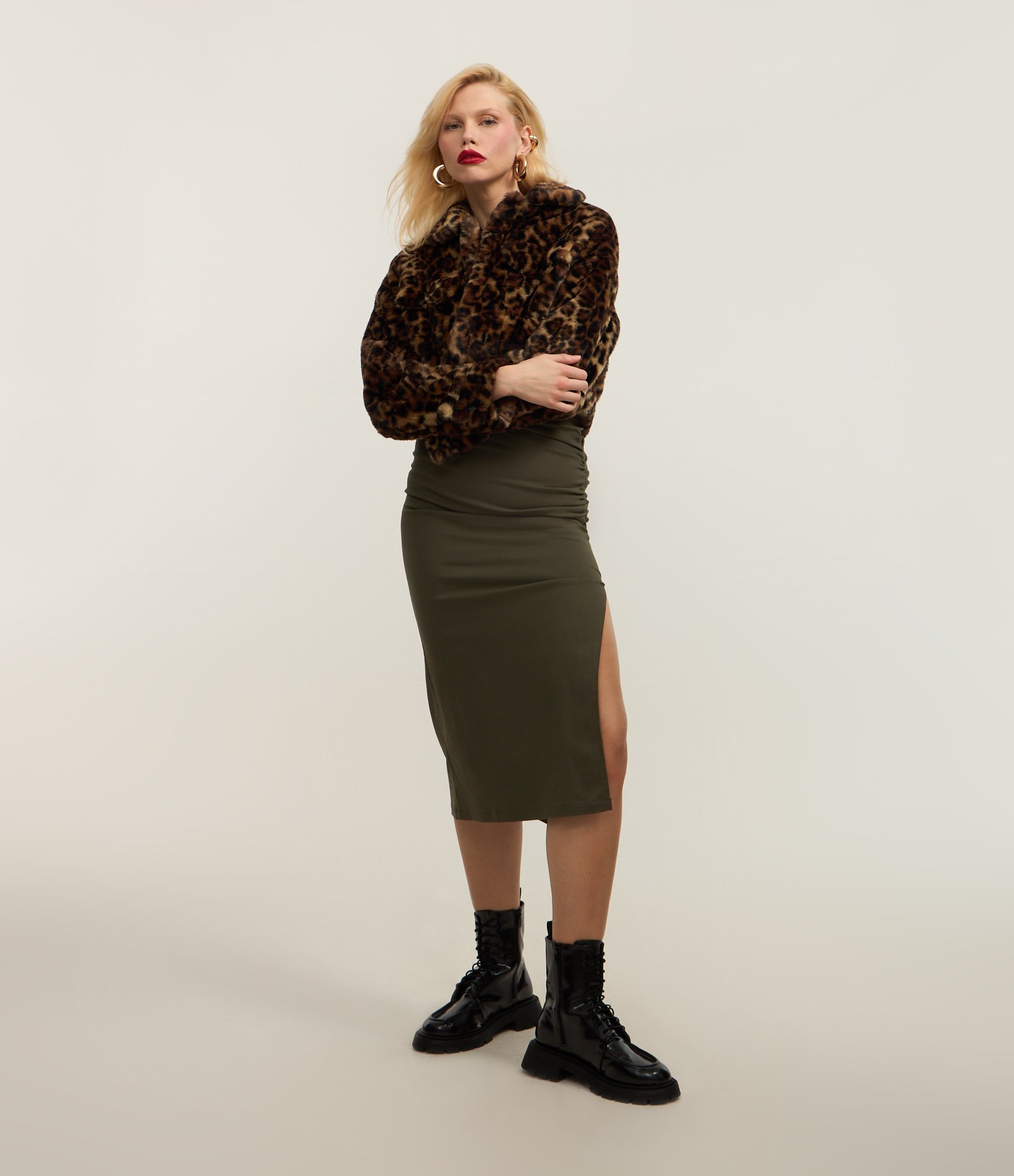 Saia New Midi em Bengaline com Franzido Lateral Verde 1