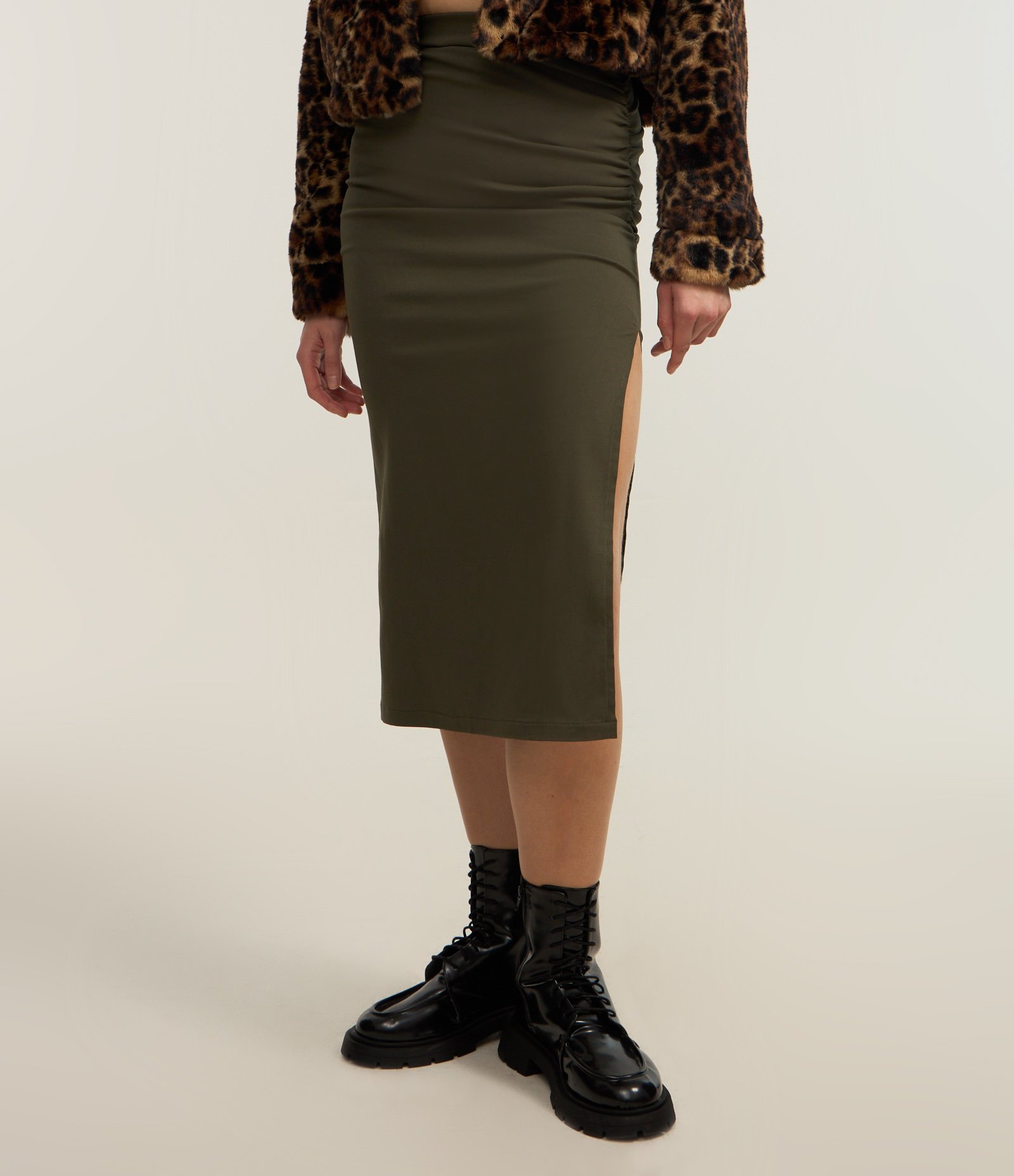 Saia New Midi em Bengaline com Franzido Lateral Verde 3