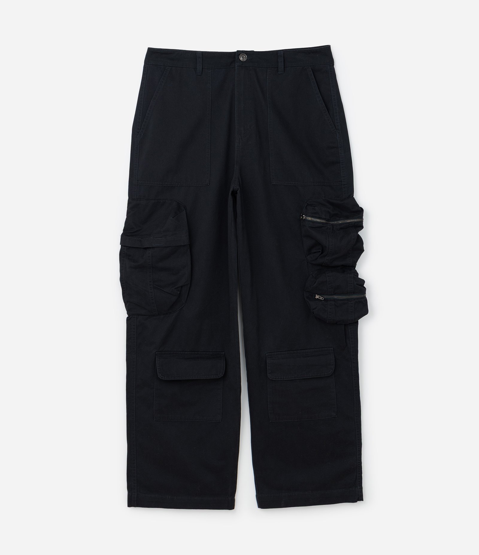 Calça Super Baggy em Sarja com Bolso Cargo Preto 1