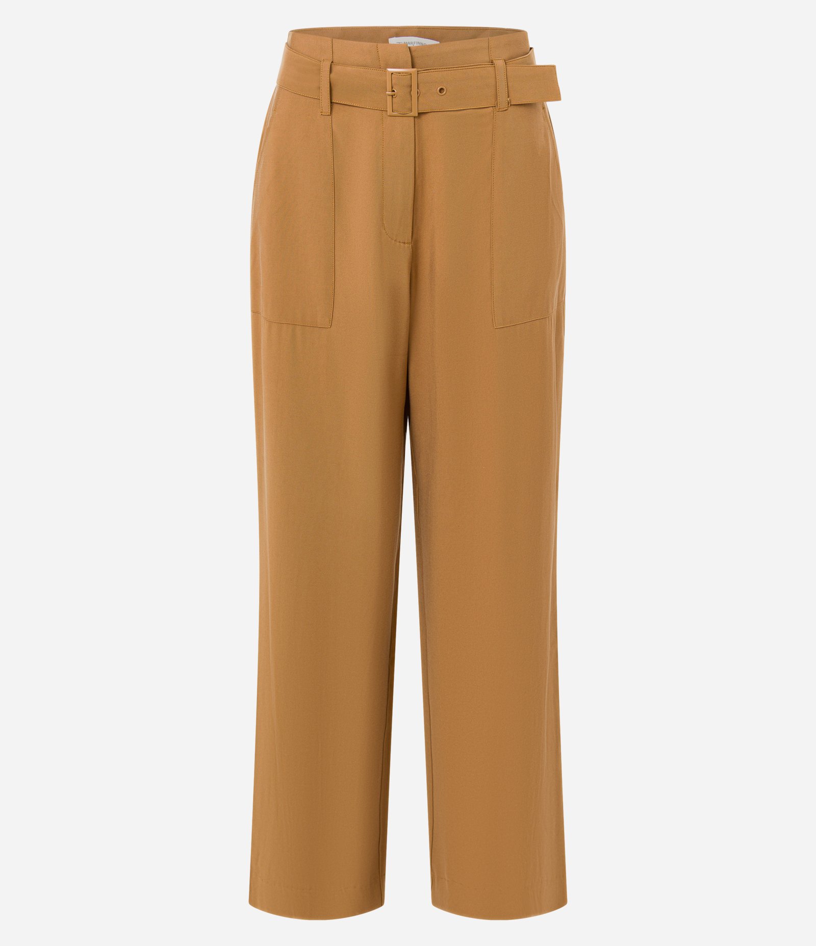 Calça Reta Cintura Alta em Viscose com Cinto Afivelado Caramelo 5