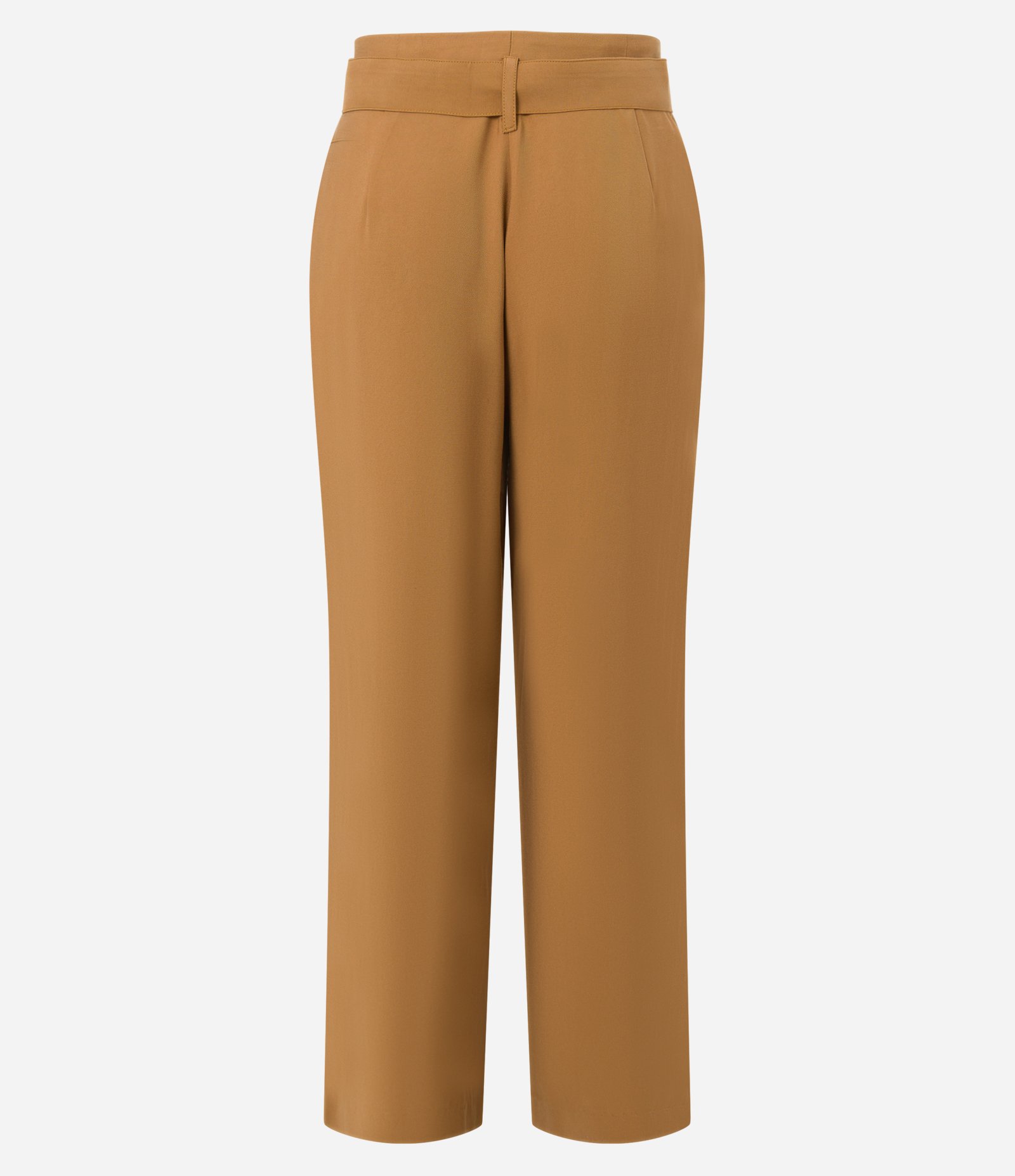 Calça Reta Cintura Alta em Viscose com Cinto Afivelado Caramelo 6