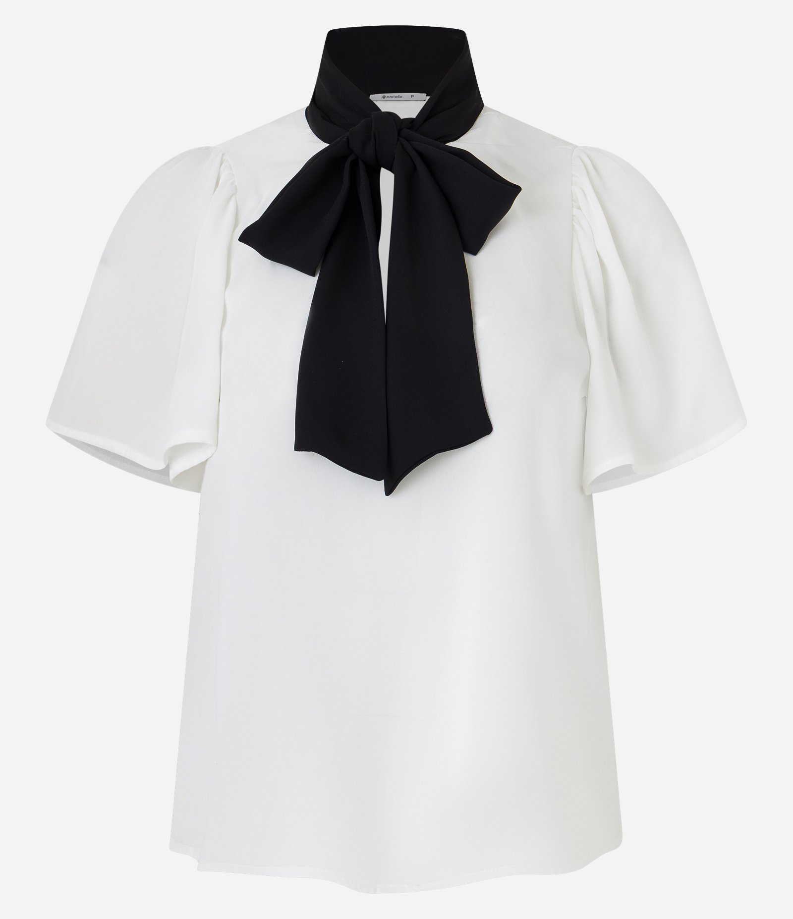 Blusa em Chiffon com Gola Laço Contrastante Branco 5