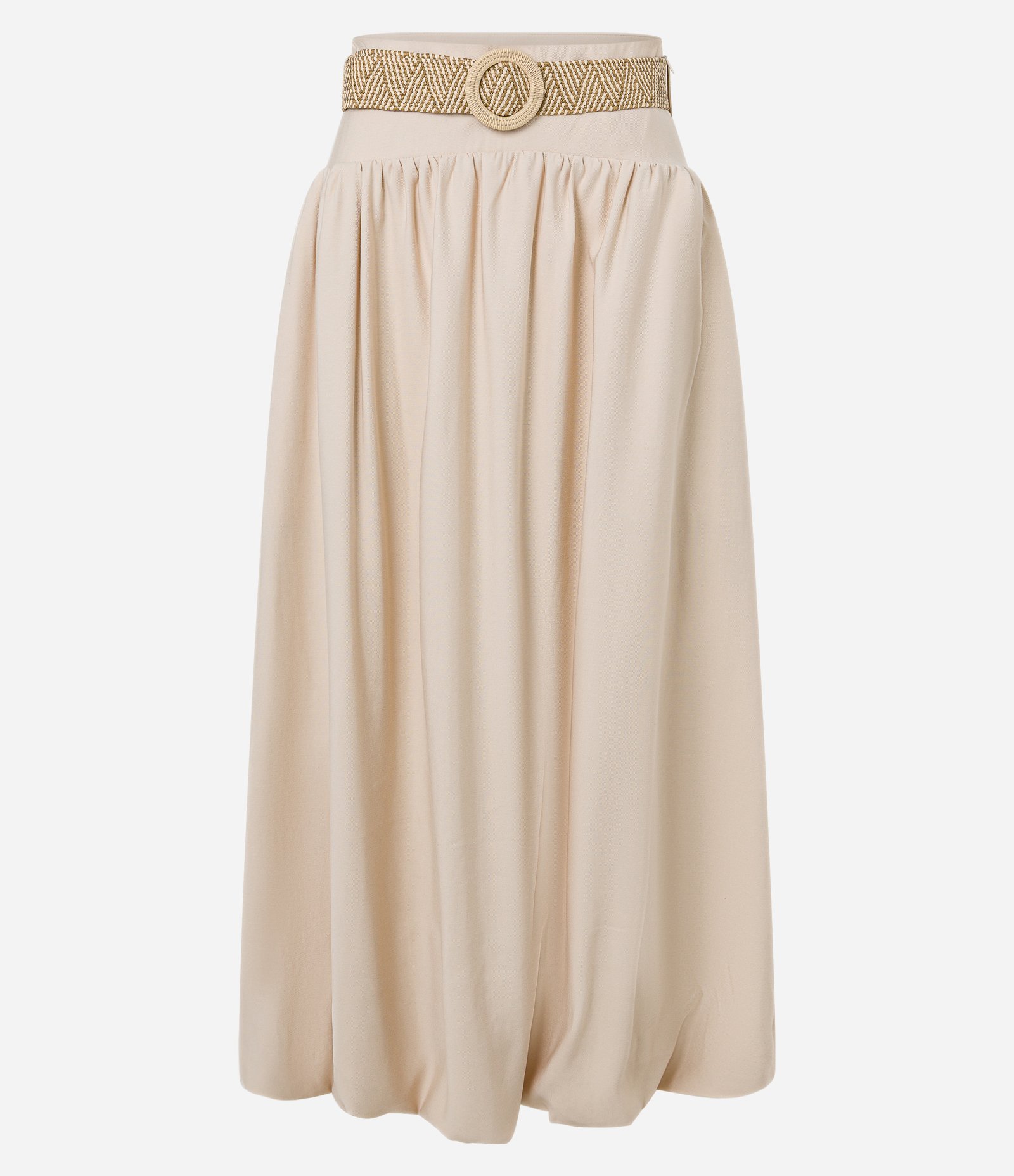 Saia Balonê Midi em Viscose Twill com Cinto de Ráfia Bege 6