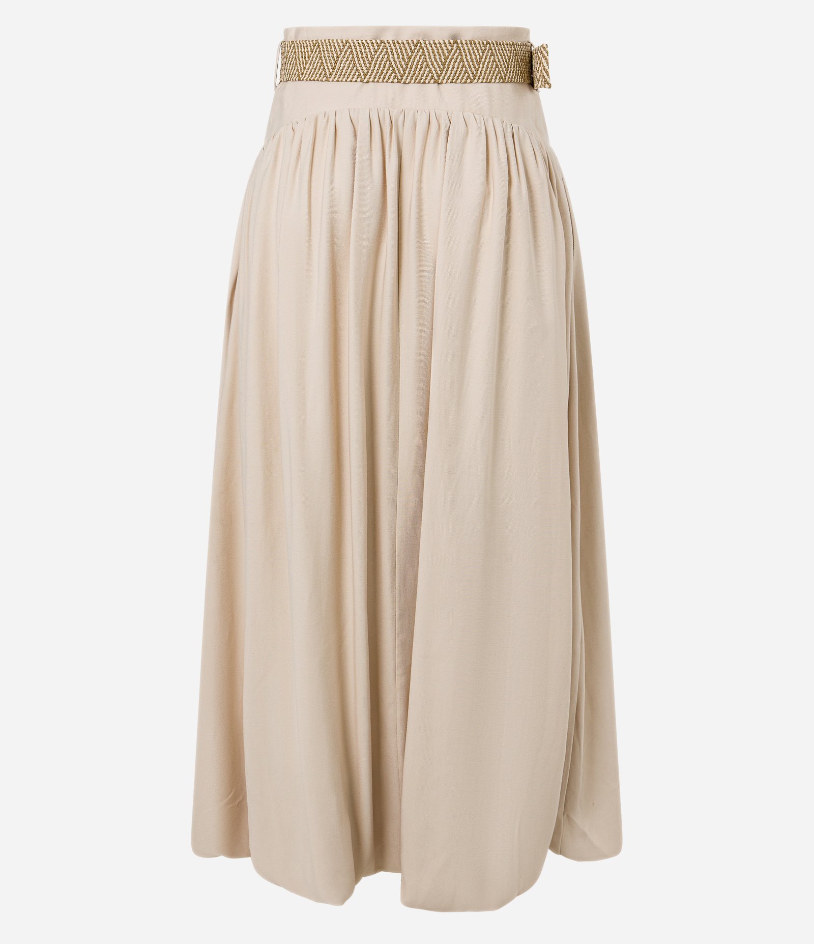Saia Balonê Midi em Viscose Twill com Cinto de Ráfia Bege 7