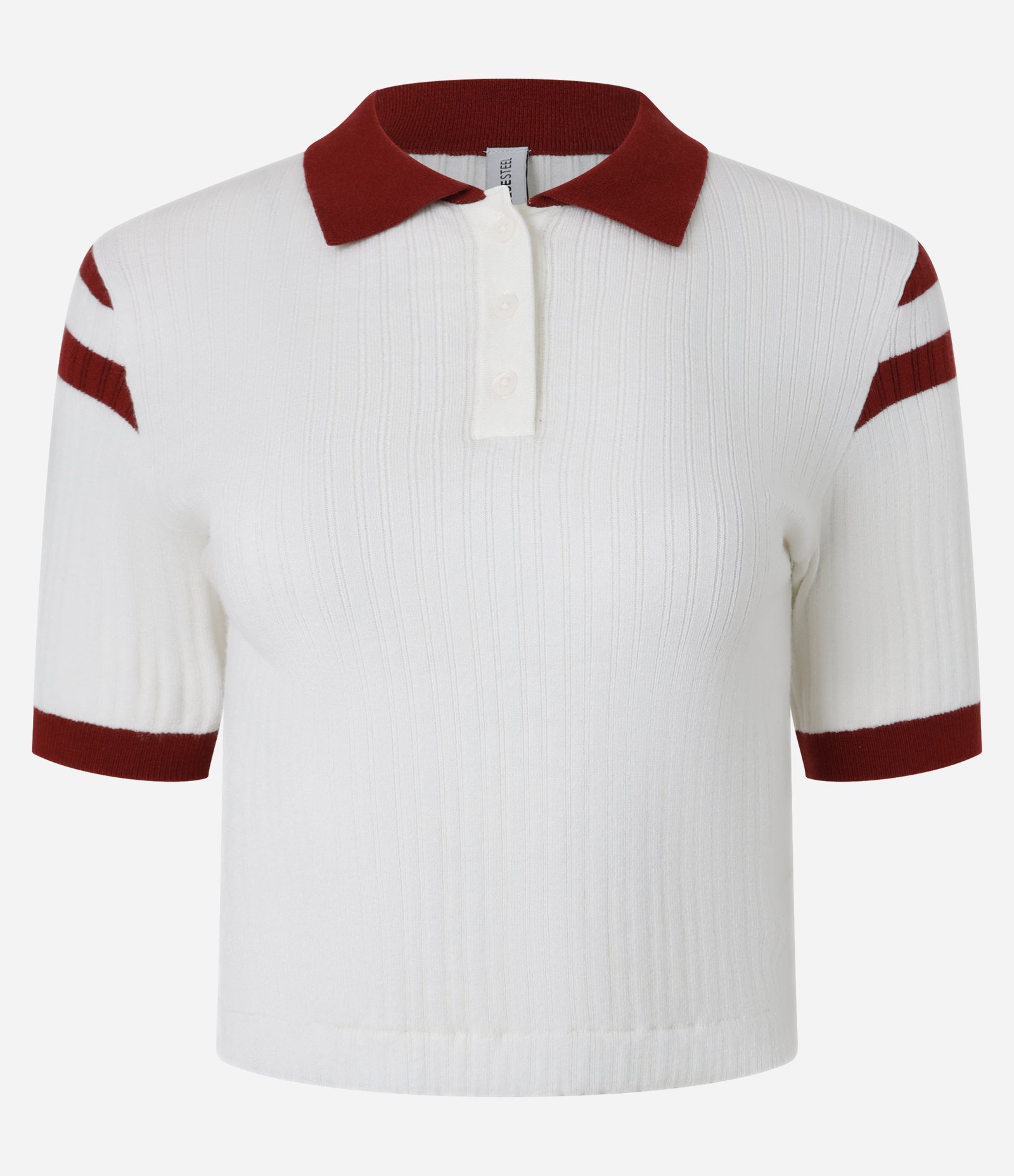 Blusa com Gola Polo e Detalhes Contrastantes Branco/Bordô 5
