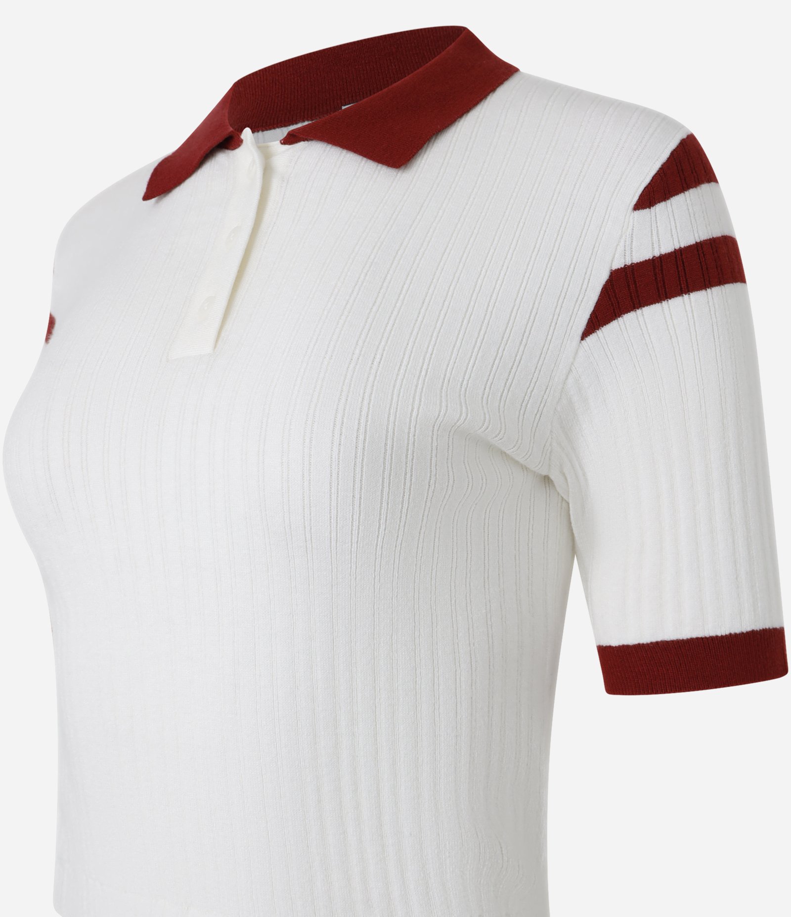 Blusa com Gola Polo e Detalhes Contrastantes Branco/Bordô 6