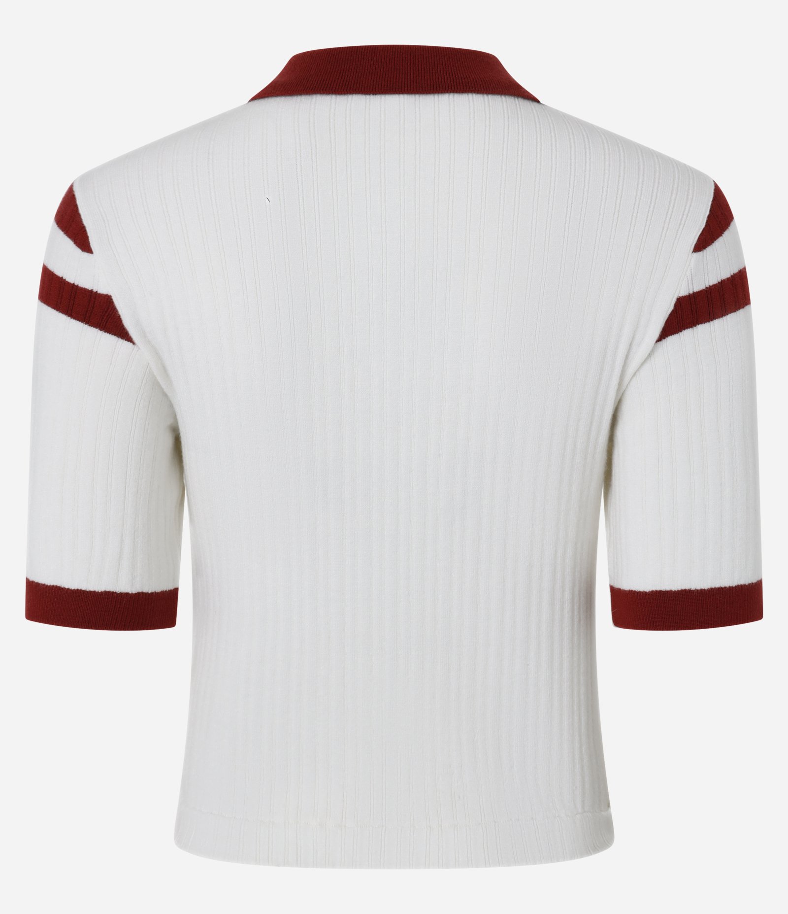 Blusa com Gola Polo e Detalhes Contrastantes Branco/Bordô 7