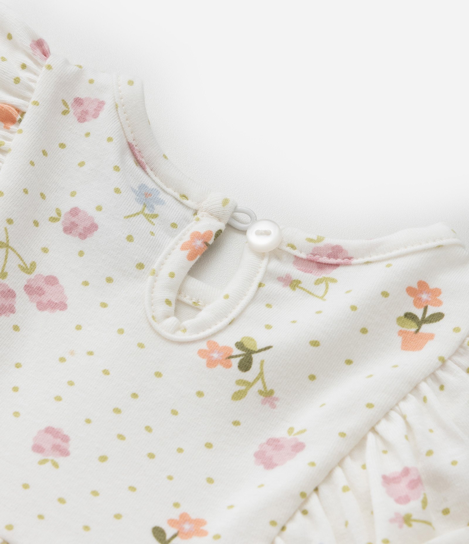 Conjunto Infantil com Babadinho e Estampa Floral - Tam 0 a 18 meses Off White 9