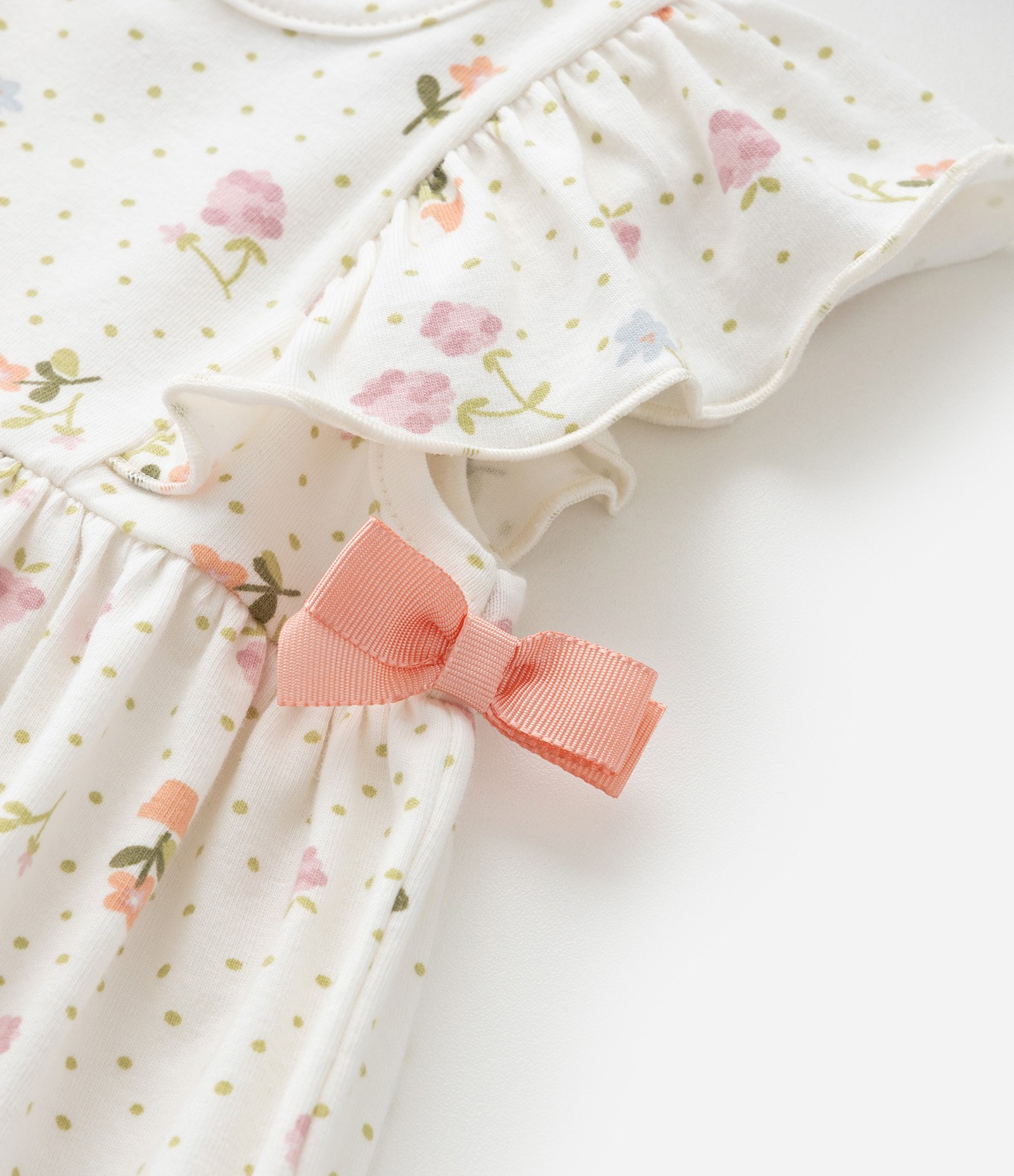 Conjunto Infantil com Babadinho e Estampa Floral - Tam 0 a 18 meses Off White 10