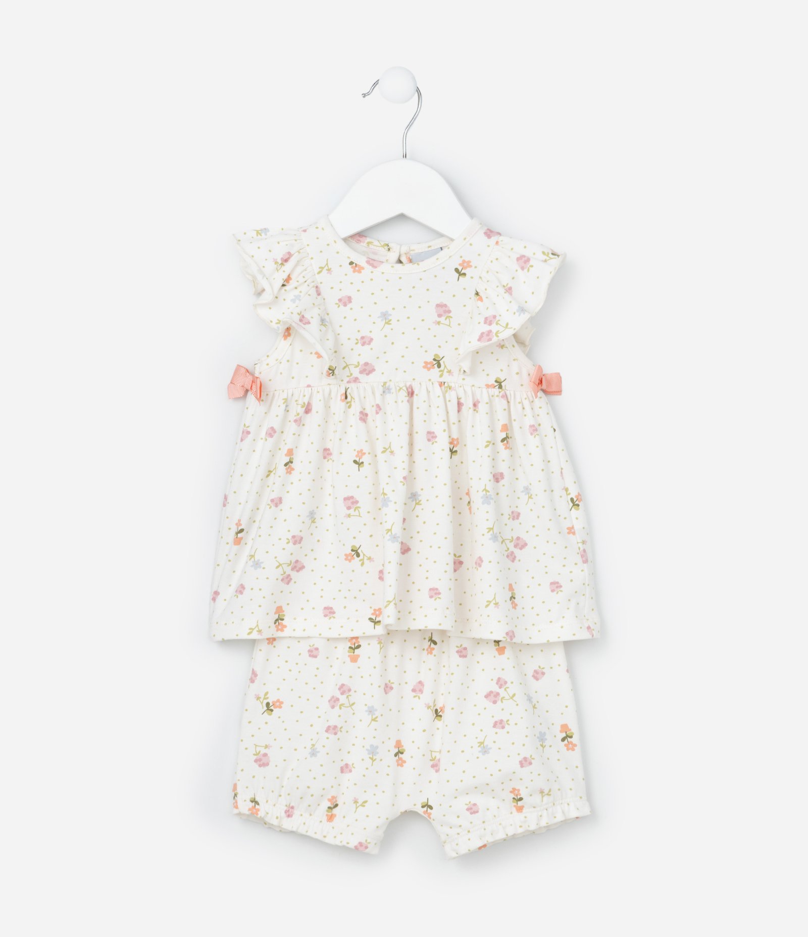 Conjunto Infantil com Babadinho e Estampa Floral - Tam 0 a 18 meses Off White 2