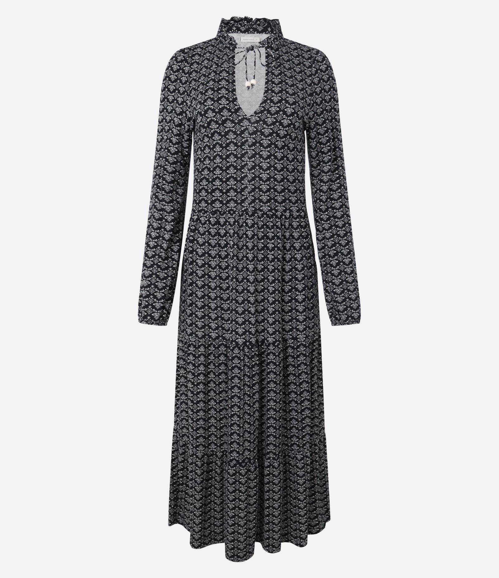 Vestido Evasê Midi em Viscose com Frufru e Estampa Floral Preto 5