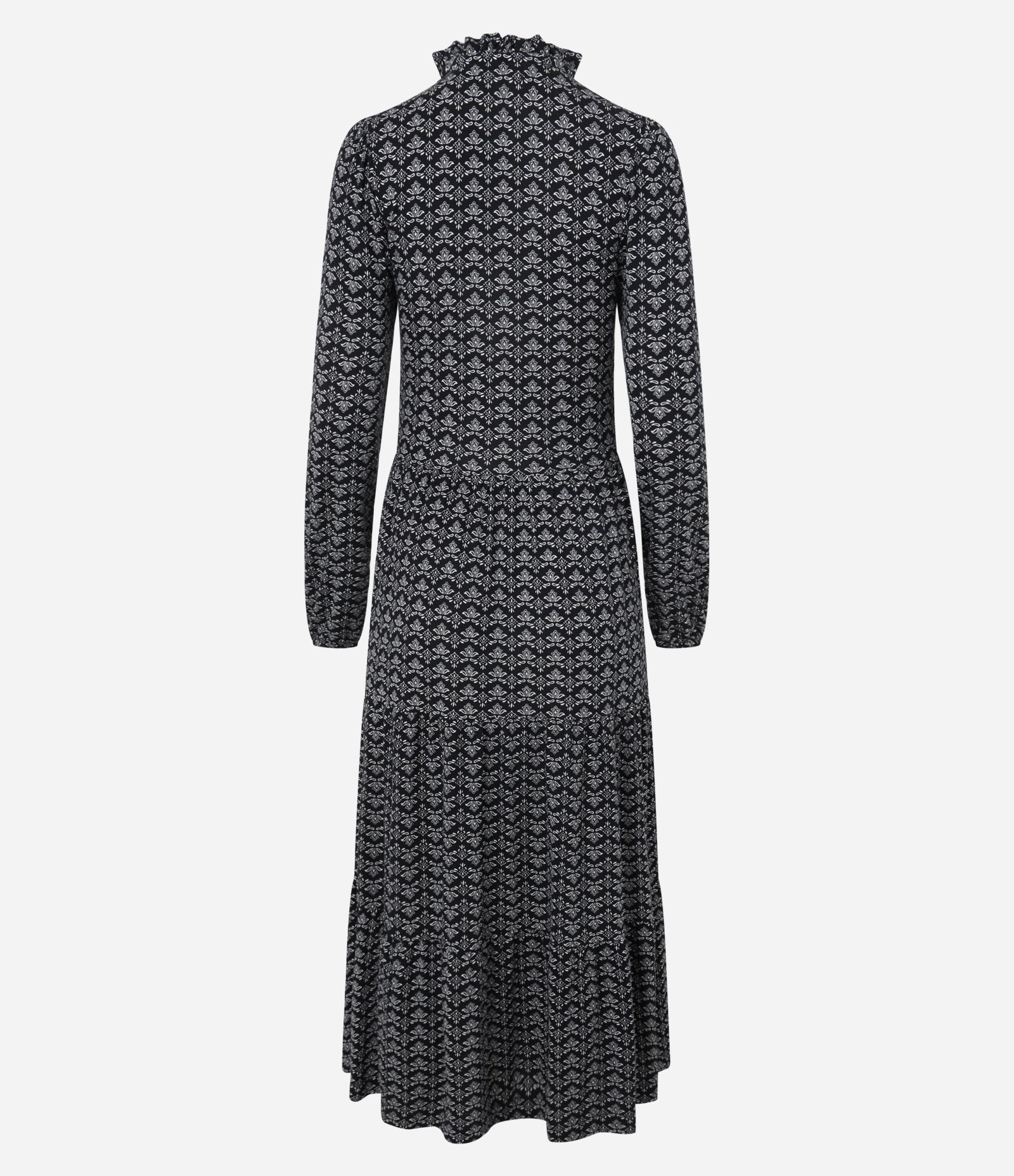 Vestido Evasê Midi em Viscose com Frufru e Estampa Floral Preto 6