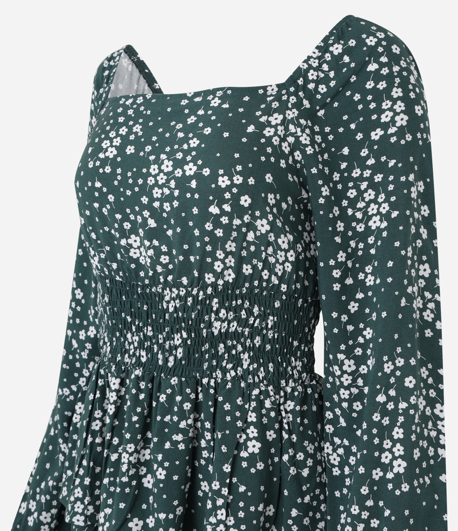 Vestido Curto em Viscose Floral Liberty com Lastex e Babado Verde 6