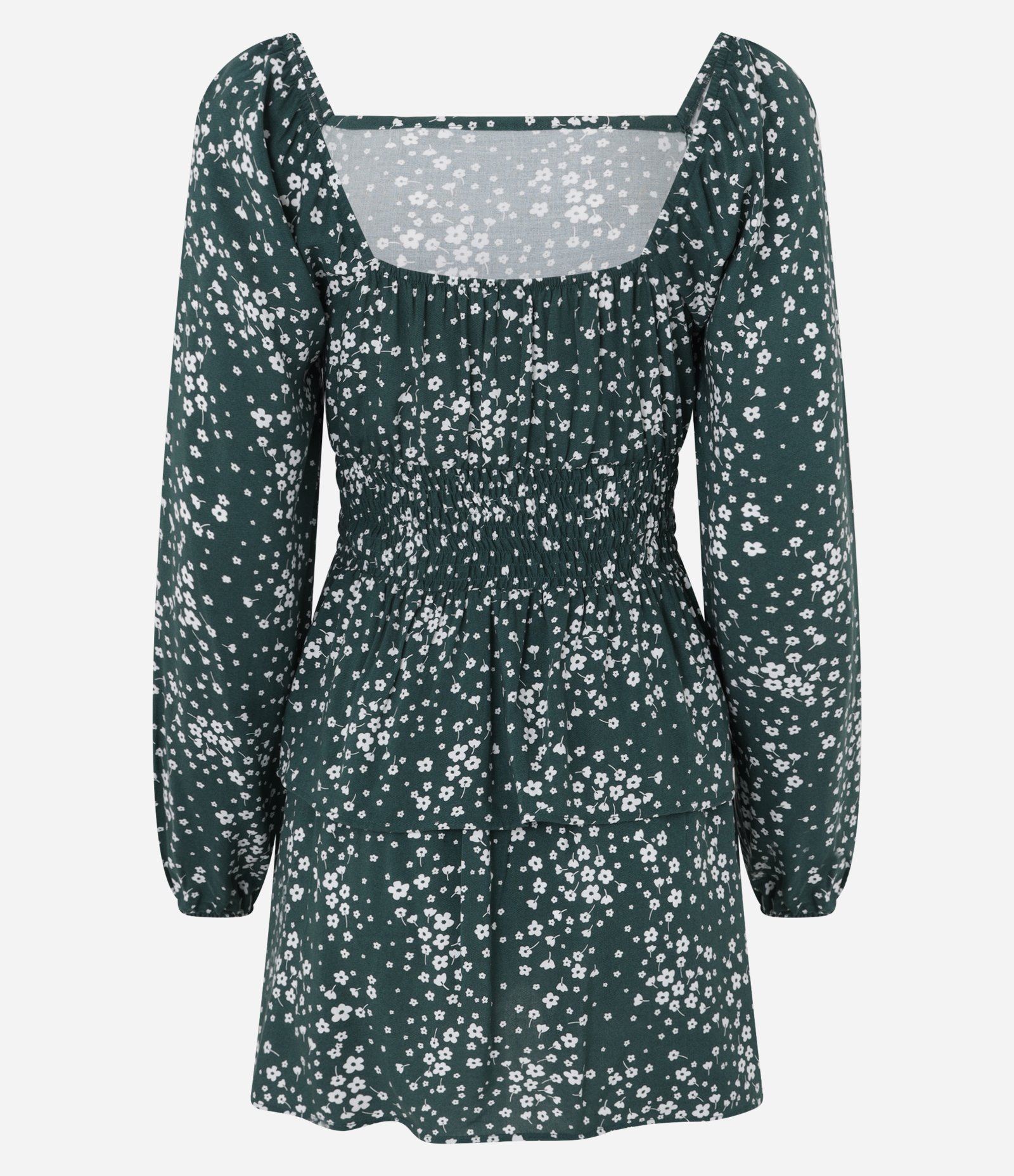 Vestido Curto em Viscose Floral Liberty com Lastex e Babado Verde 7